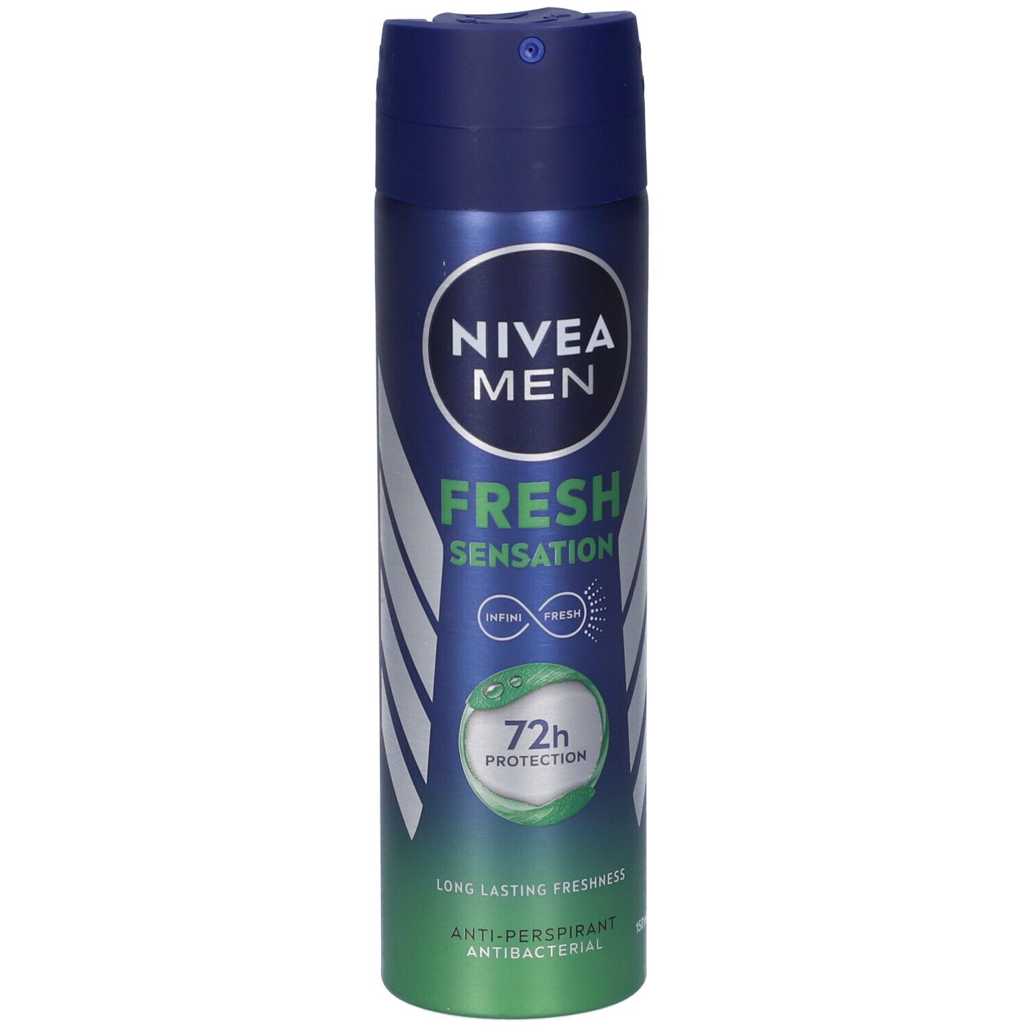 Bomboletta spray deodorante blu-verde. NIVEA MEN, FRESH SENSATION, protezione 72h. Anti-traspirante, antibatterico.