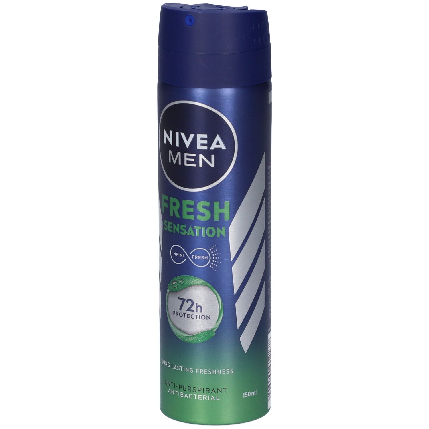 Bomboletta spray deodorante blu-verde. NIVEA MEN, FRESH SENSATION, protezione 72h. Anti-traspirante, antibatterico.