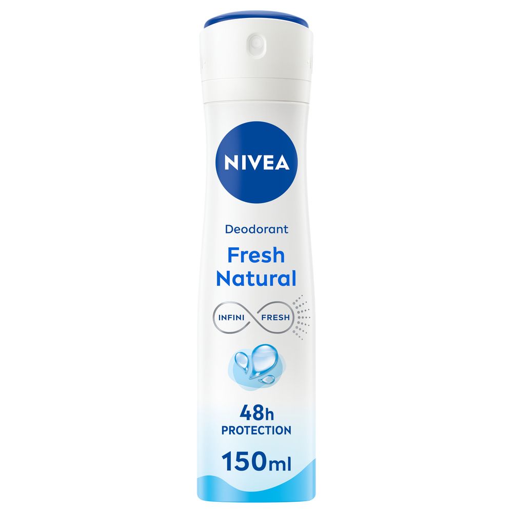 Nivea Fresh Natural Deodorante Spray 150 ml, Deodorante antitraspirante per una protezione 48h
