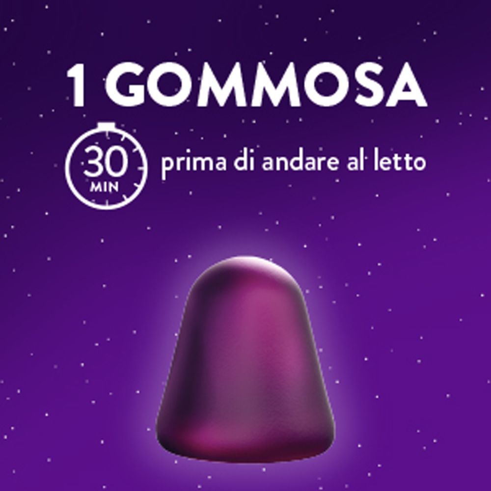 Una caramella gommosa. Testo: 1 caramella gommosa 30 minuti prima di andare a letto.