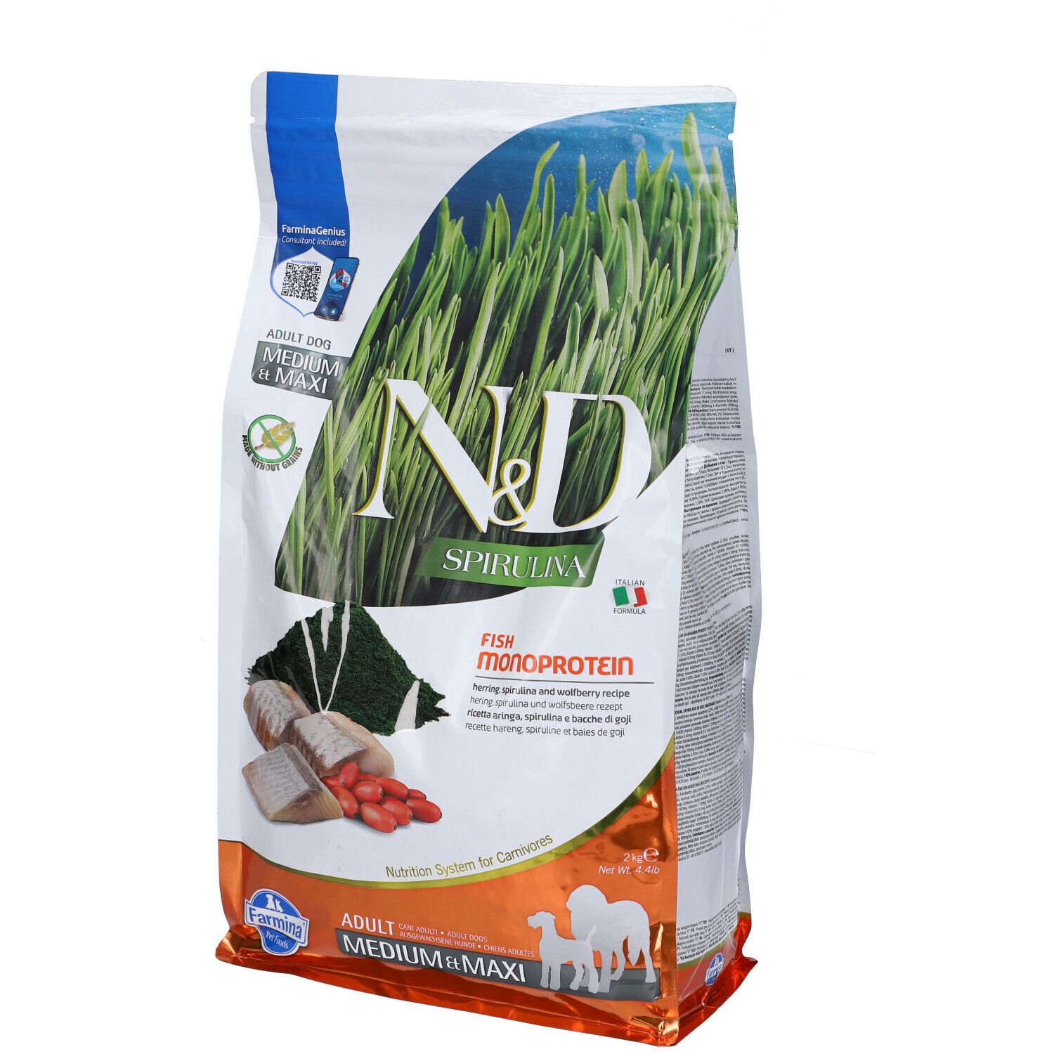 Farmina N&D Herring, Spirulina Aringa Adulto Medio Maxi 2 kg Mangime