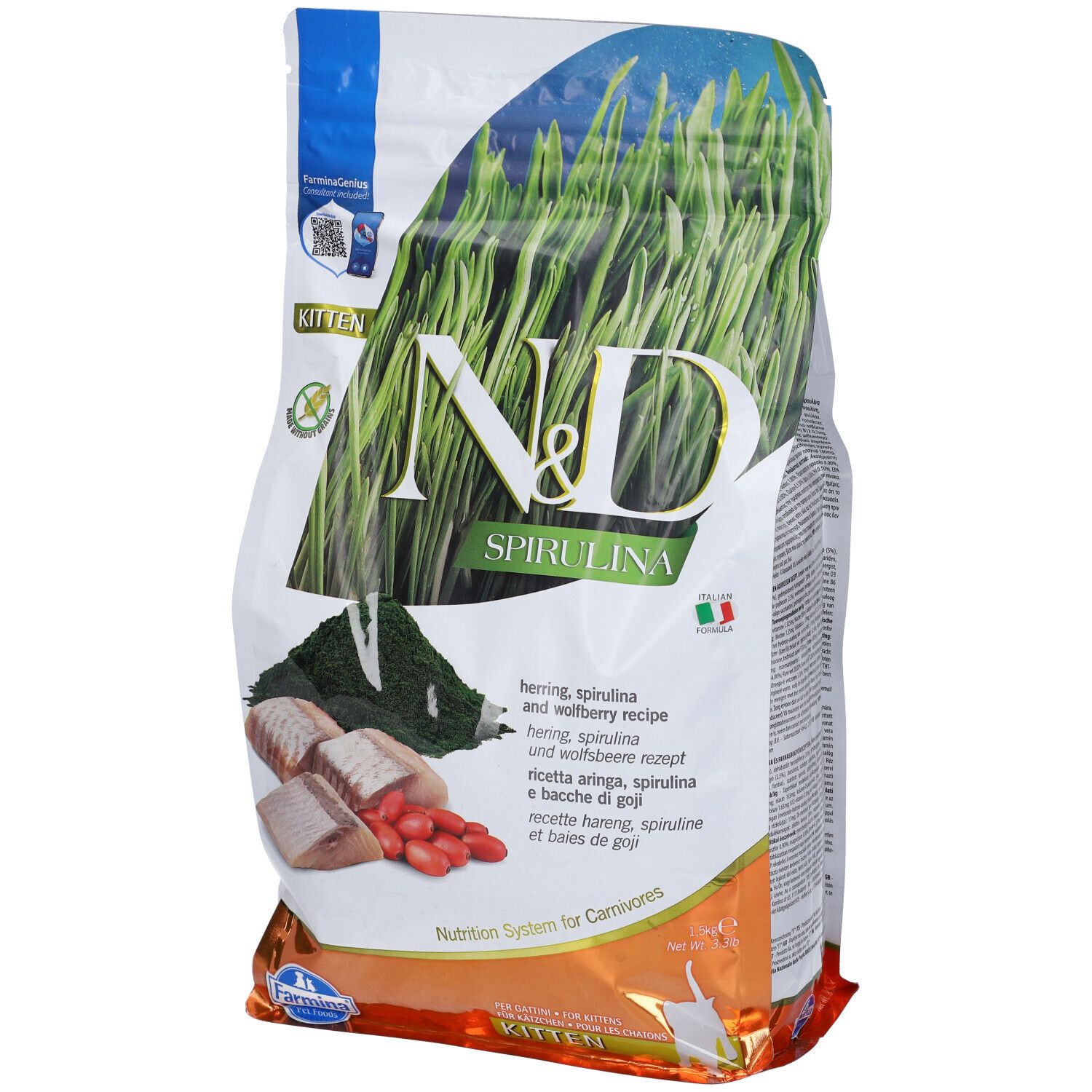 Farmina N&D Spirulina Ricetta aringa, spirulina e bacche di Goji Gattini