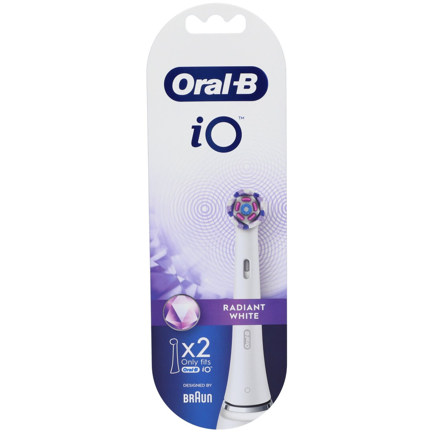 Testina Oral-B iO Radiant White. Spazzola bianca con setole viola. 2 pezzi in blister.