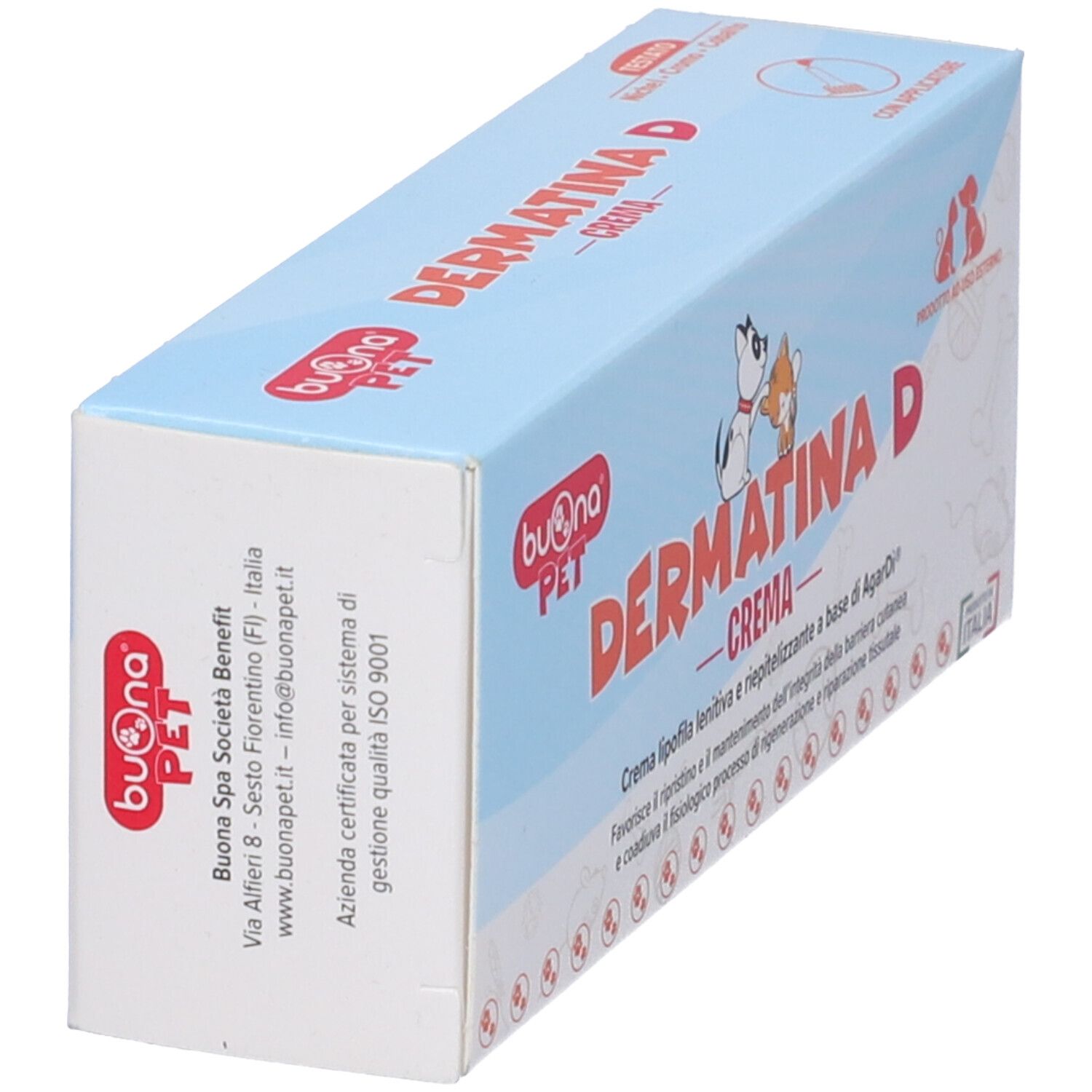 DERMATINA D Creme Kartonverpackung mit Hunden- und Katzensymbolen.