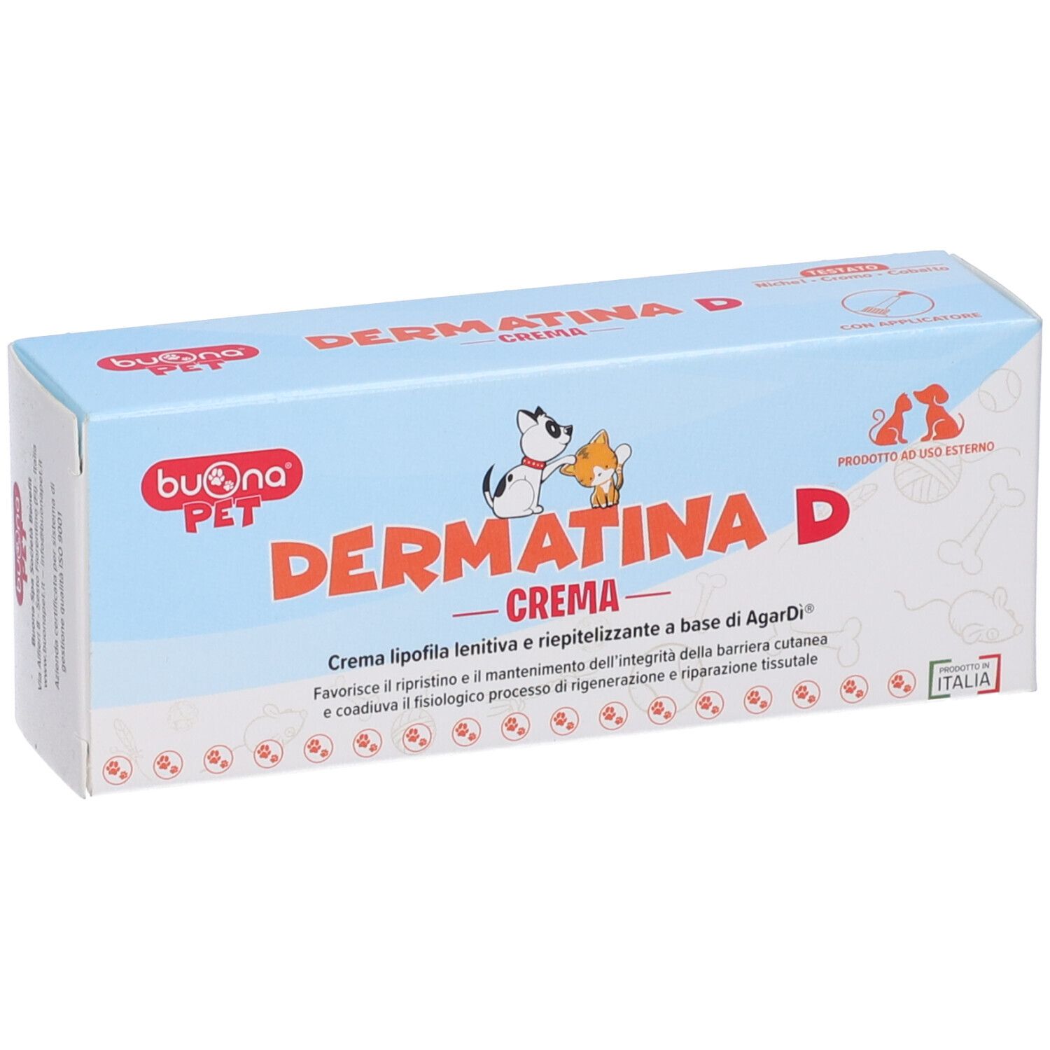 DERMATINA D Creme Kartonverpackung mit Hunden- und Katzensymbolen.