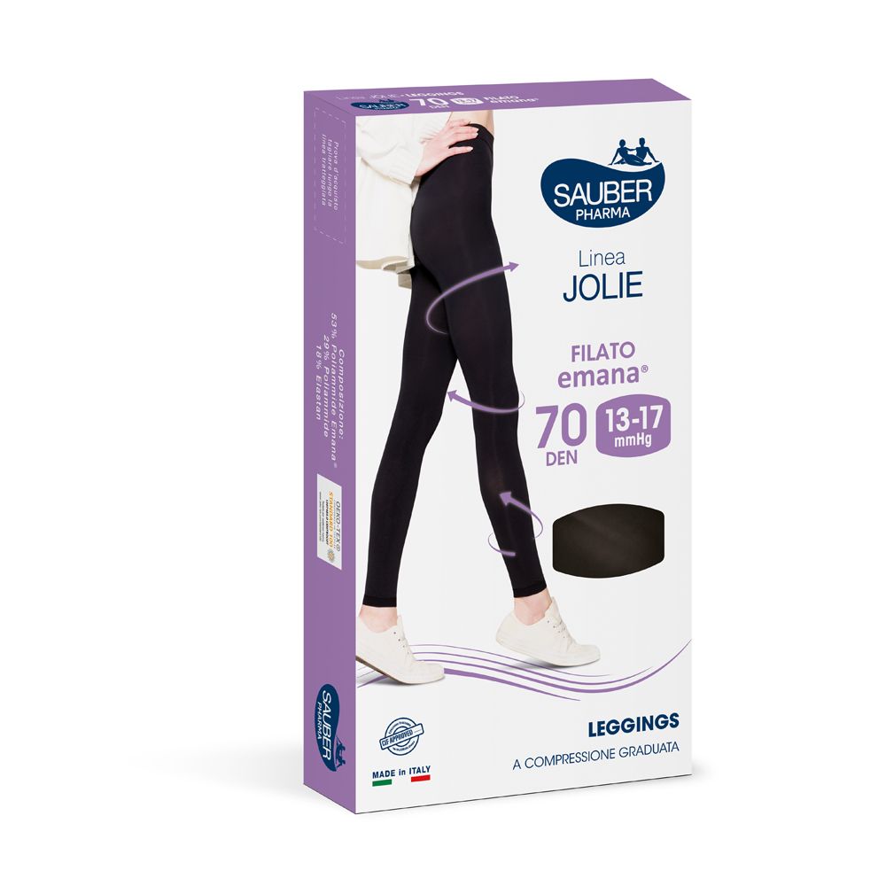 Verpackung für Saubere Pharma Linea Jolie Leggings, 70 DEN, 13-17 mmHg, aus Emana-Garn.