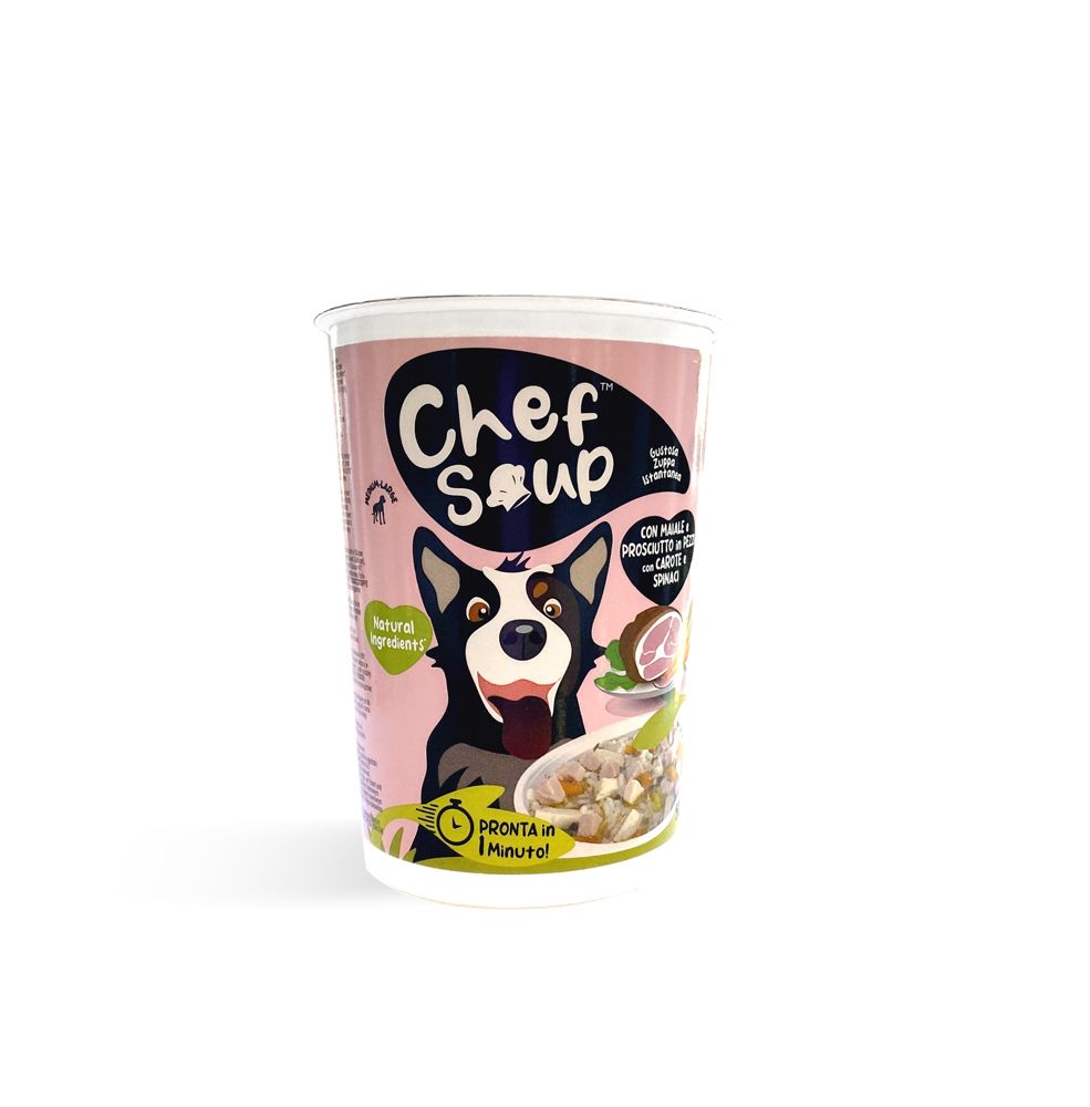 Petformance® Chef soup con maiale e prosciutto in pezzi, spinaci e carote