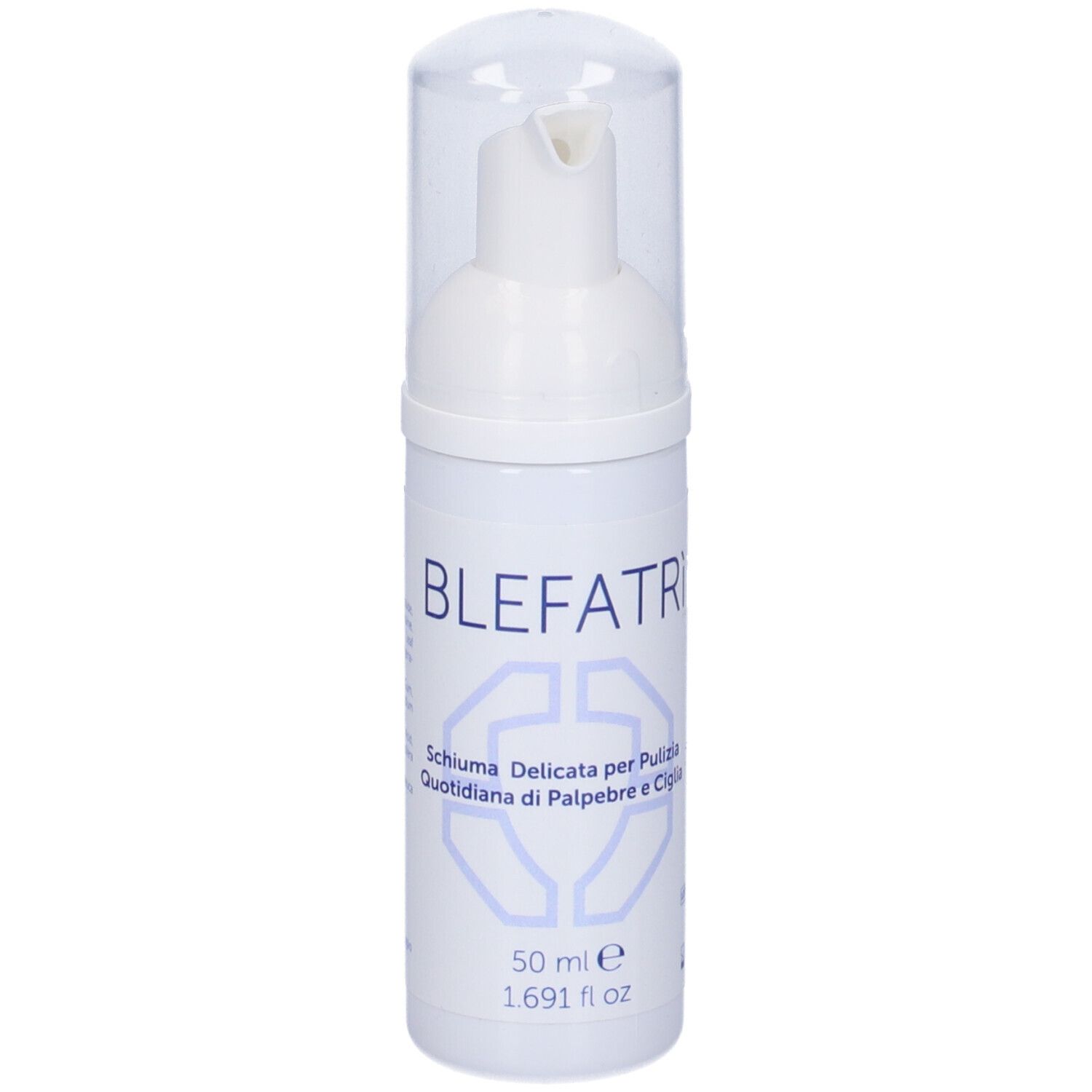 Flacone bianco con dosatore a pompa. Scritta 'BLEFATRI' e nome prodotto.