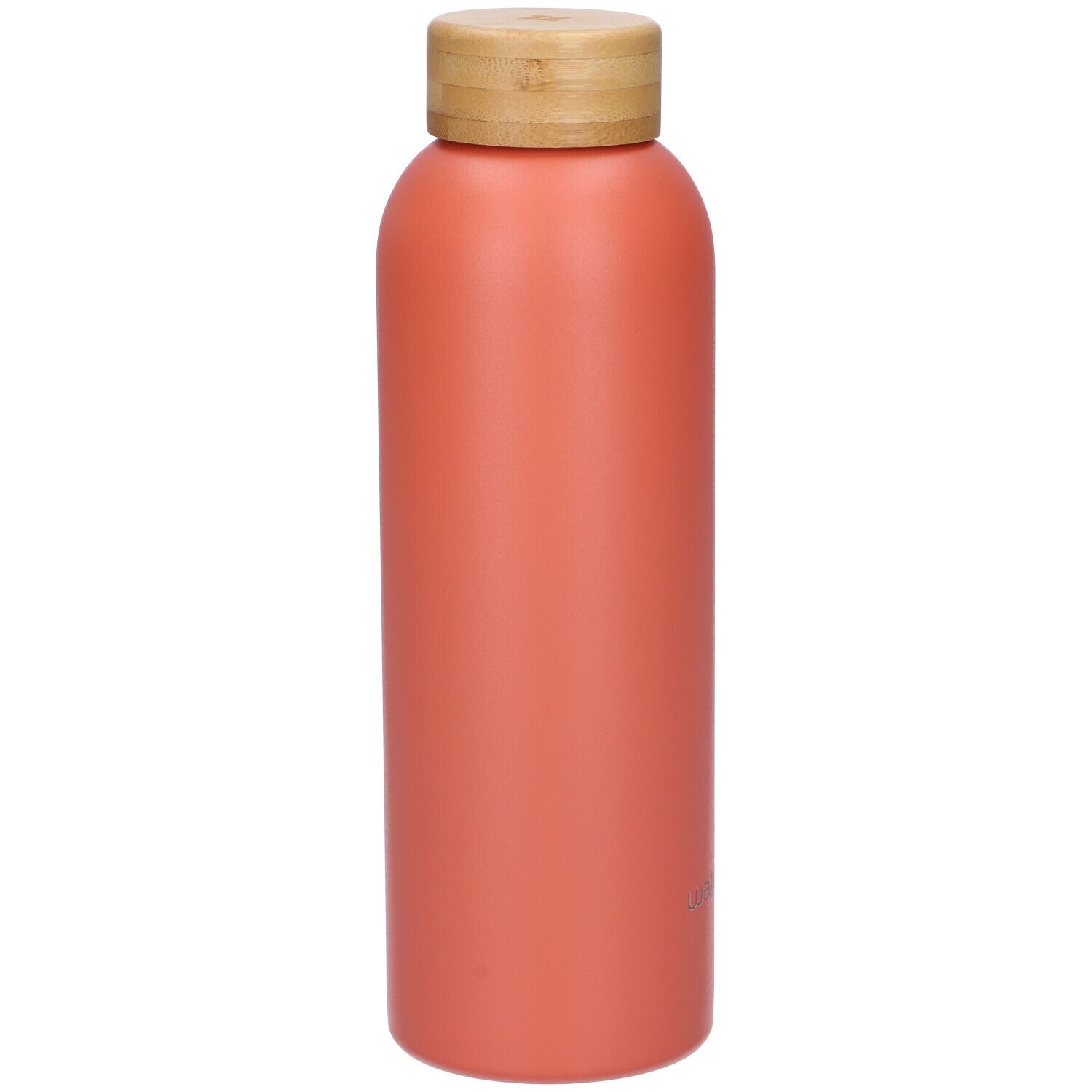 Borraccia termica in acciaio inox arancione opaco, tappo in legno.