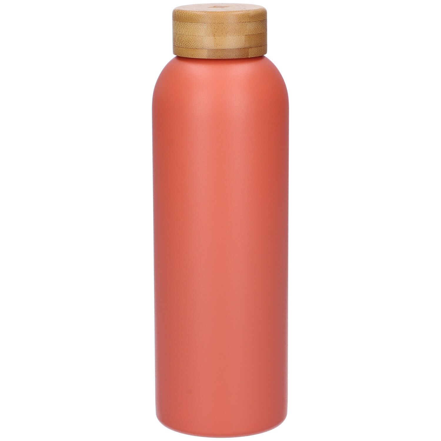 Borraccia termica in acciaio inox arancione opaco, tappo in legno.