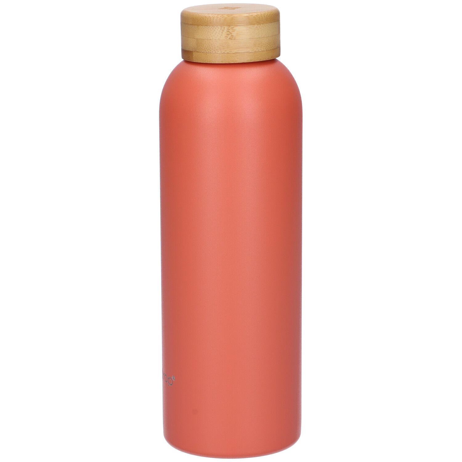 Borraccia termica in acciaio inox arancione opaco, tappo in legno.