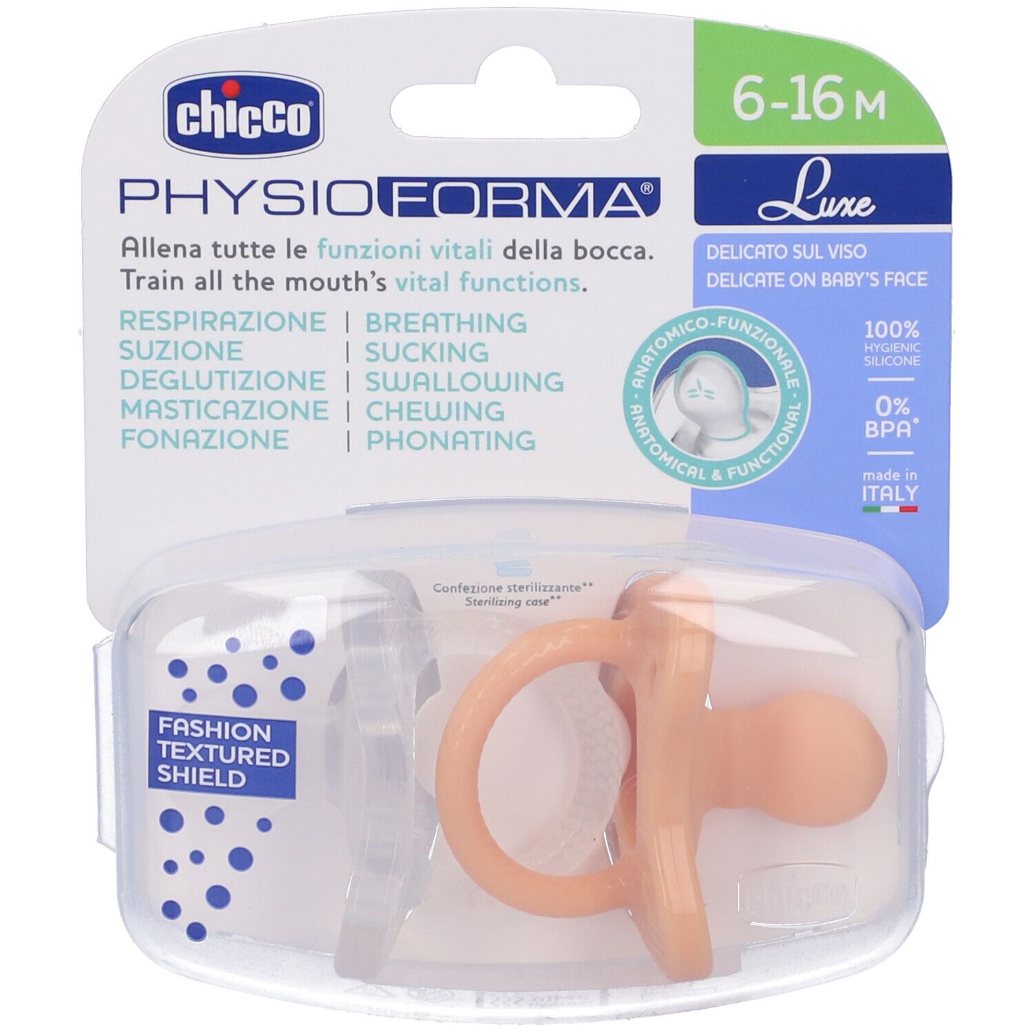 Chicco Gommottino Luxe 6-16m, confezione. Anatomico e funzionale. Silicone, senza BPA.