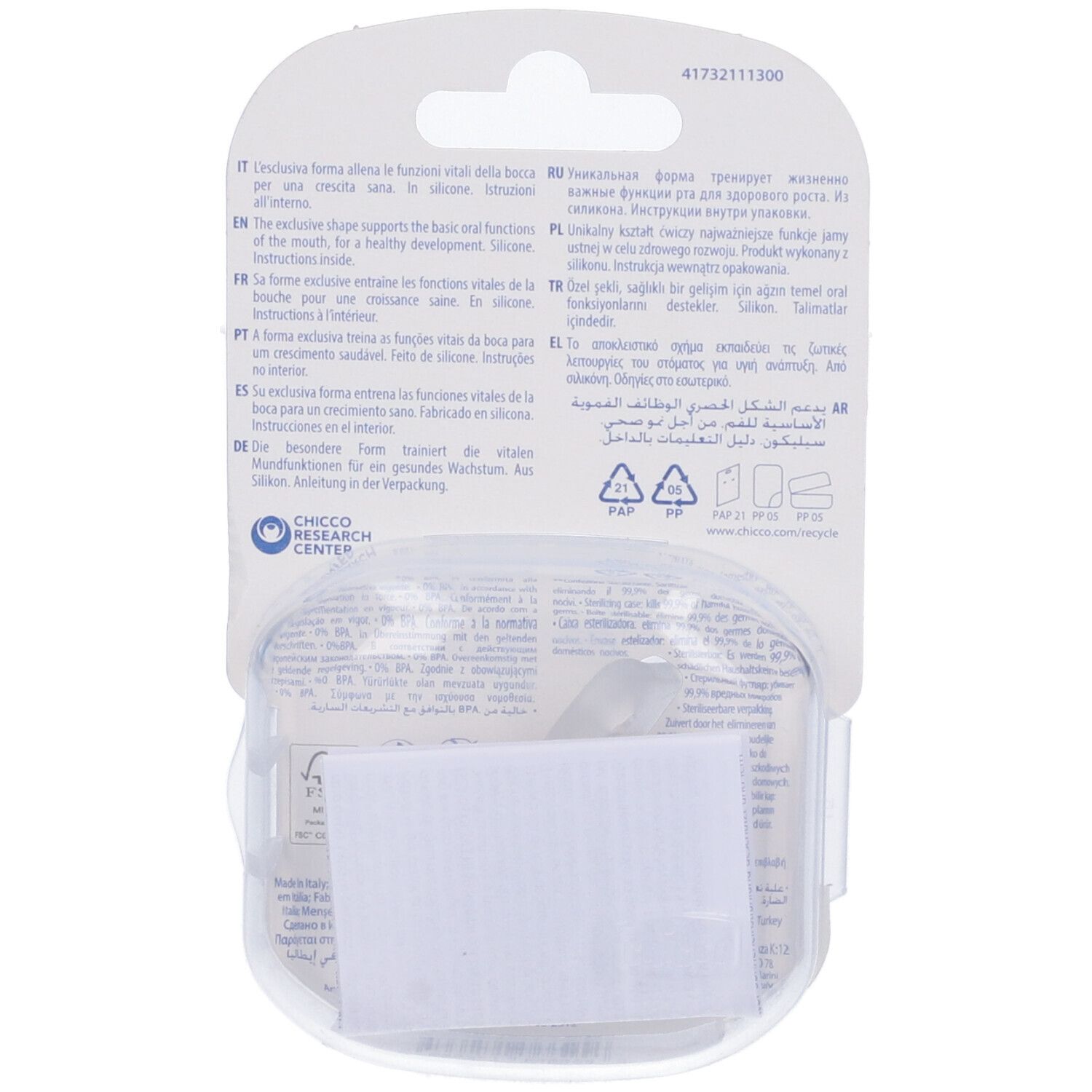 Verpackung für Babyflaschenaufsätze mit Sichtfenster, zeigt Aufsätze und Informationen.