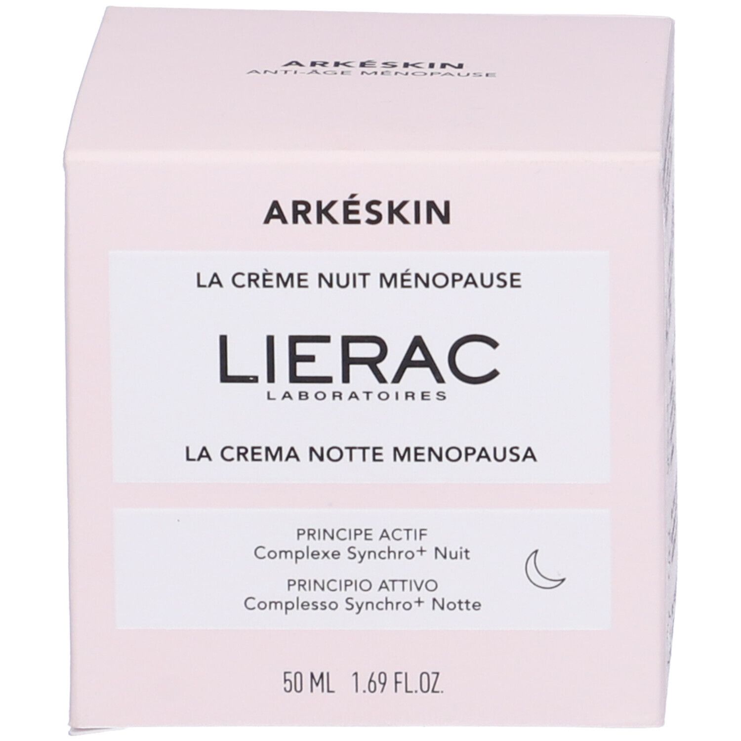 Confezione del prodotto. Scritta: "ARKÉSKIN LA CRÈME NUIT MÉNOPAUSE".