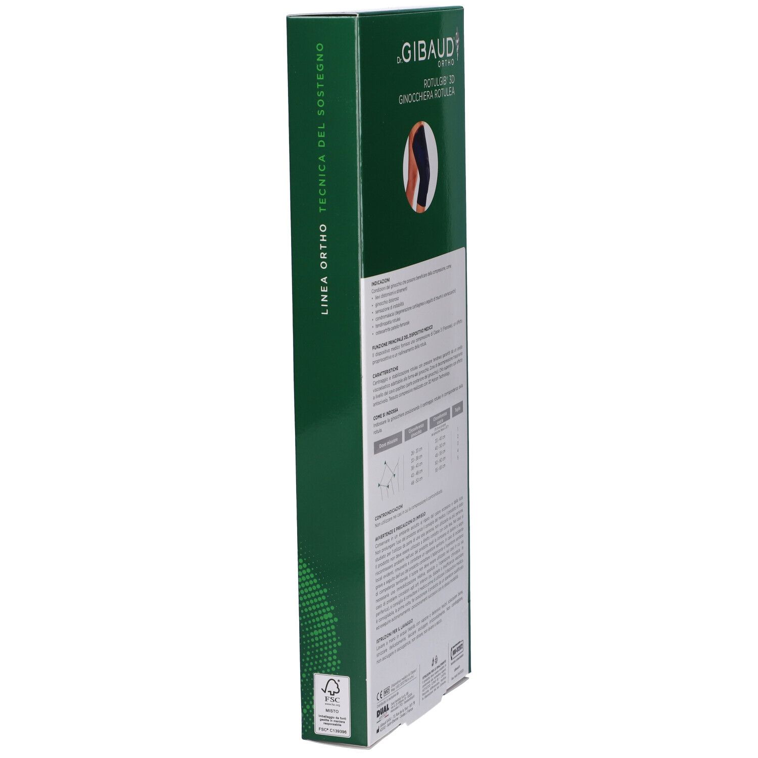 Gibaud Ortho Rotulgib 3D Ginocchiera Rotulea Verpackung, Seitenansicht. Text und Logo.