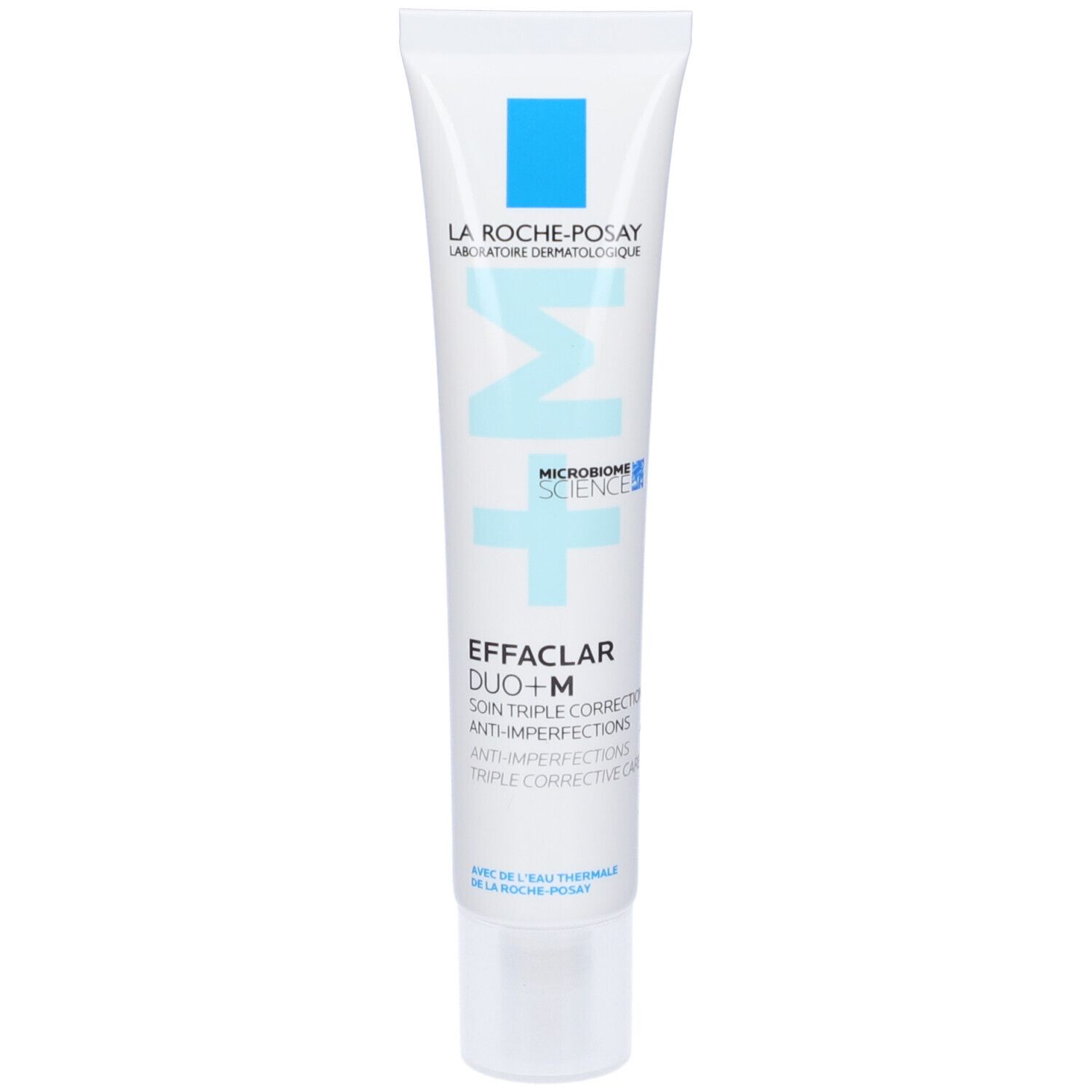 Tubo La Roche-Posay Effaclar Duo+M. Bianco, logo blu, testo.