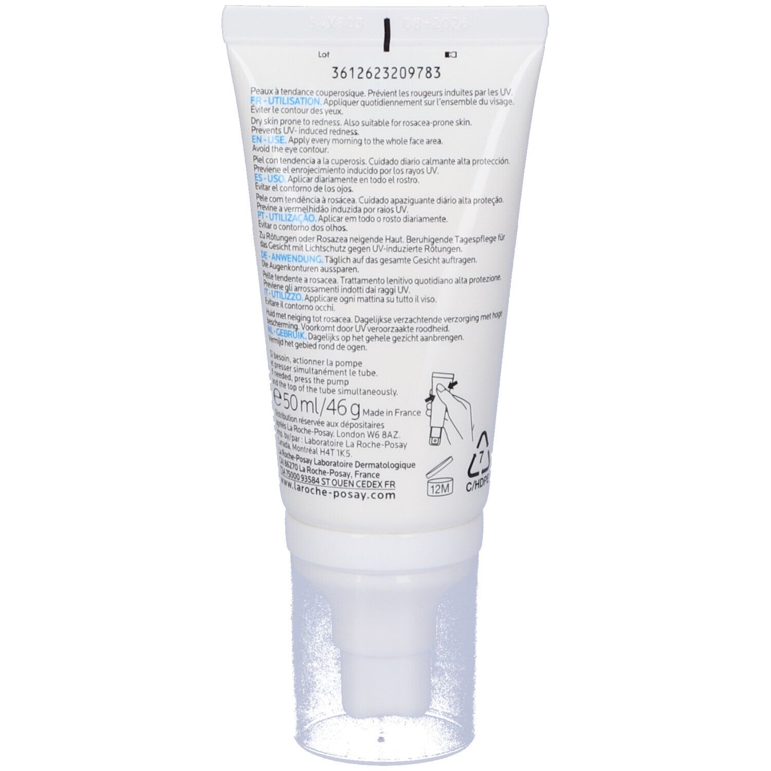 Retro del La Roche-Posay Toleriane Rosaliac AR SPF 30. Testo e informazioni.