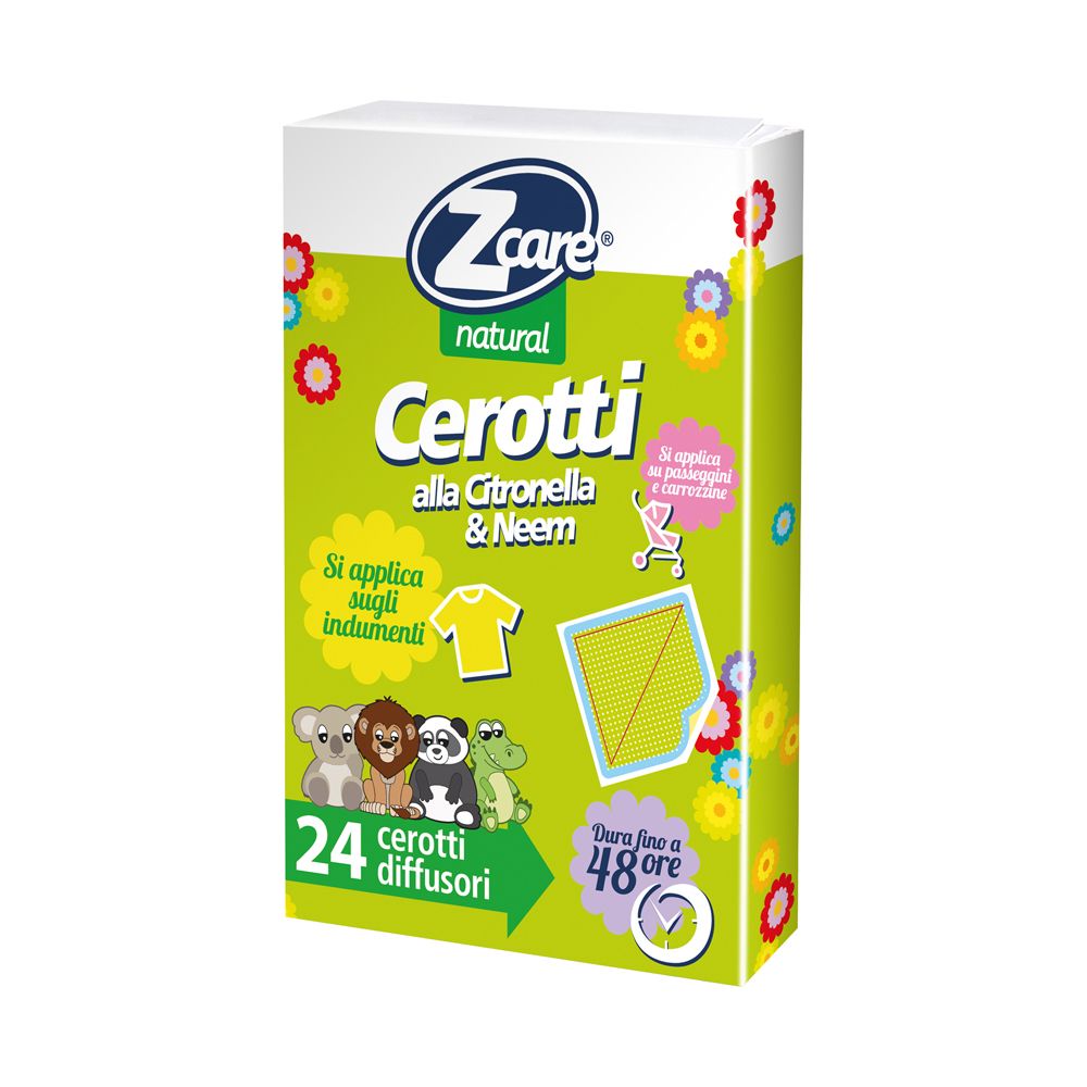 Confezione Z Care Cerotti. Verde, con nome prodotto e illustrazioni. 24 pezzi.