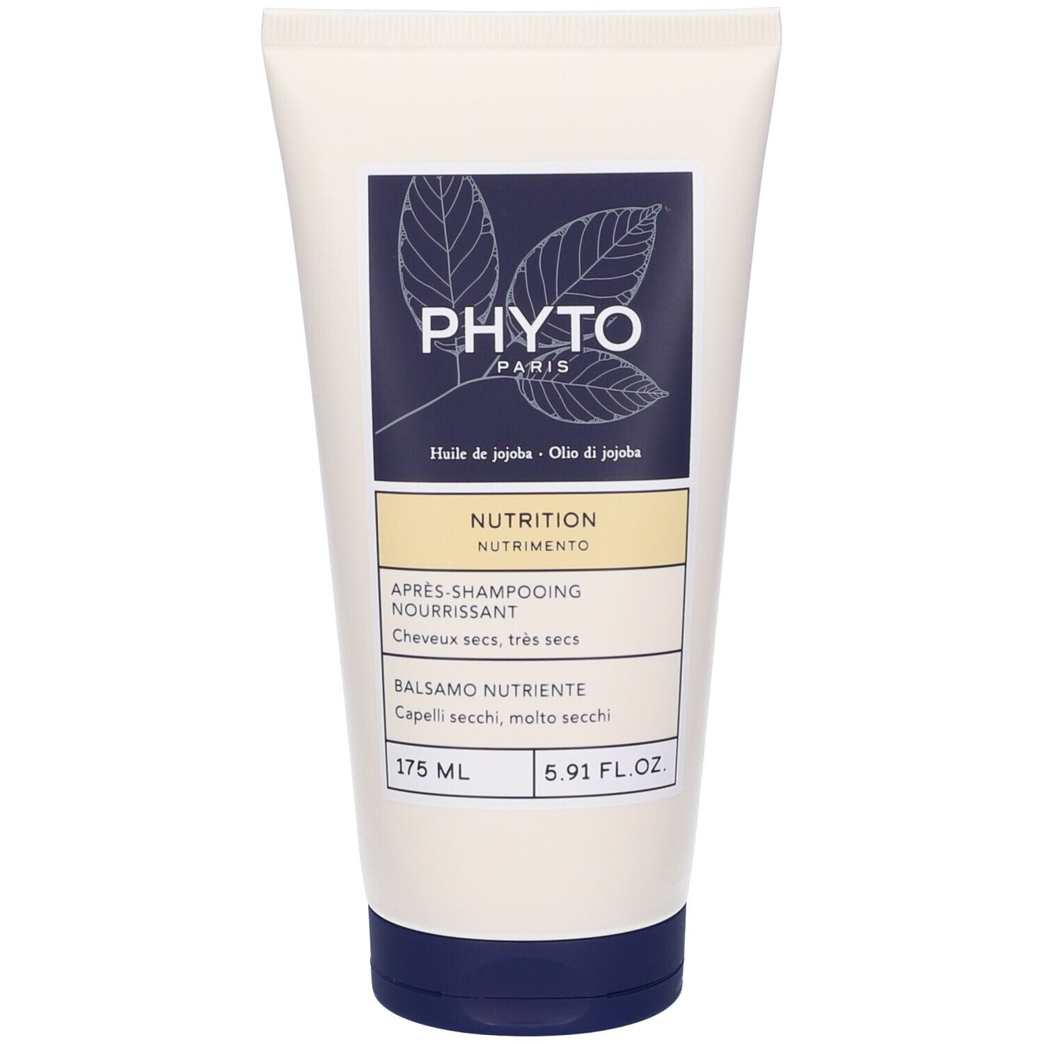 Tubo di crema con etichetta. Scritta: PHYT0 PARIS, Nutrition, Balsamo Nutrimento. 175 ml.