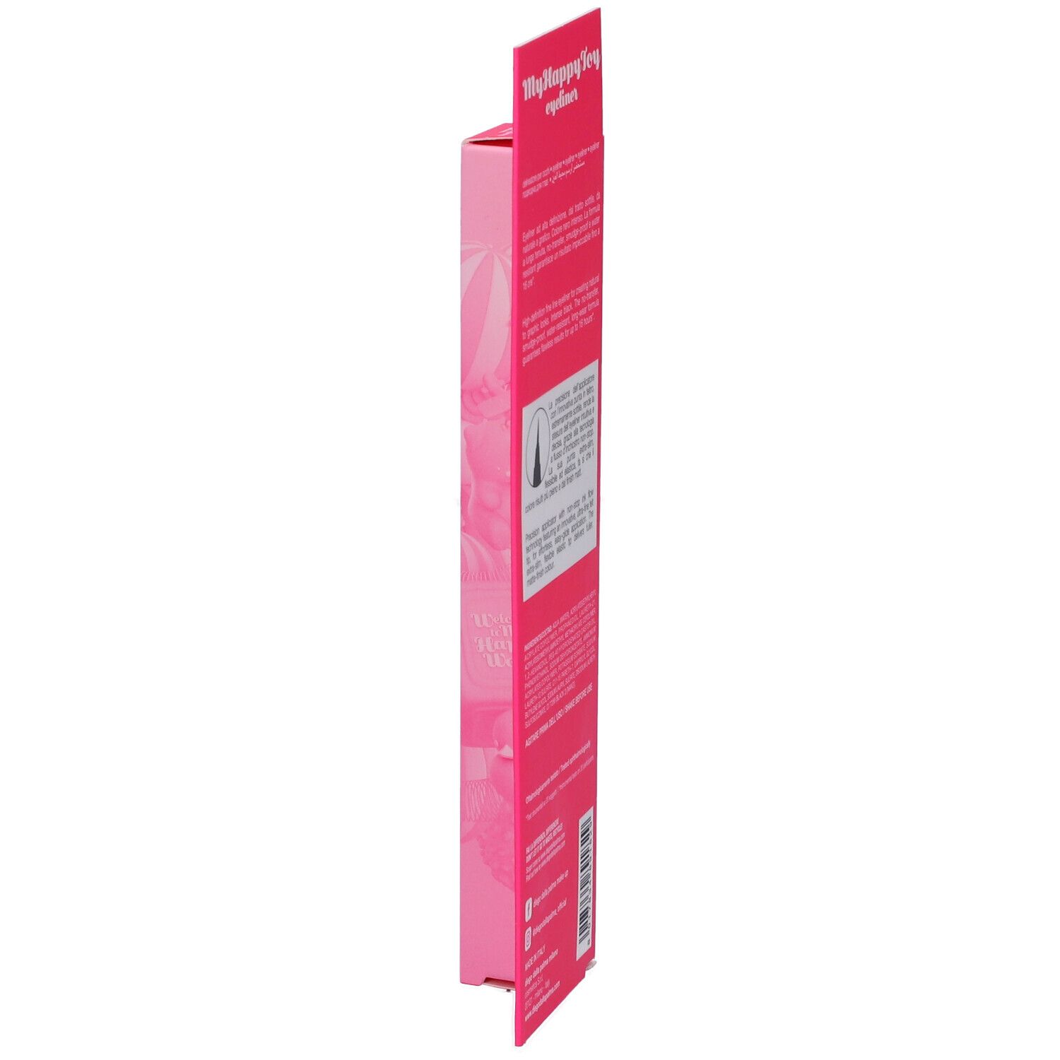Confezione rosa stretta. Sulla confezione sono presenti le scritte "Myhappytoy eyeliner" e logo del marchio.