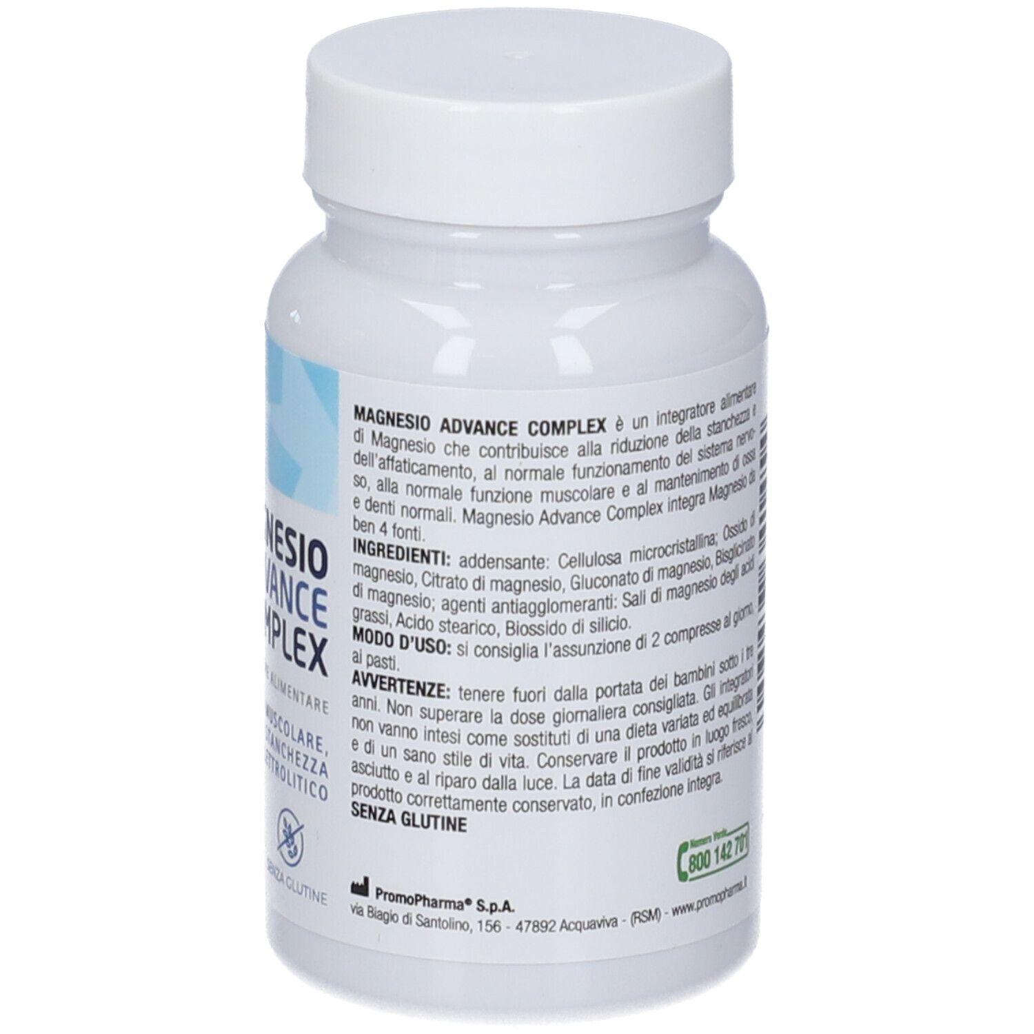 Seite der Promopharma Magnesio Advance Complex Dose mit detaillierten Produktinformationen.