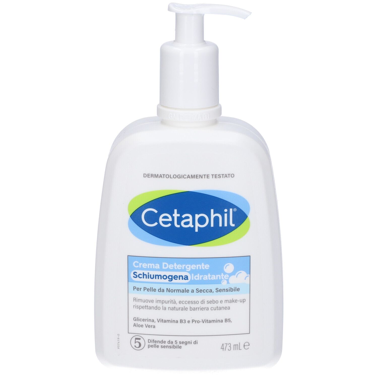 Weiße Pumpflasche Cetaphil Reinigungscrème, 473 ml.