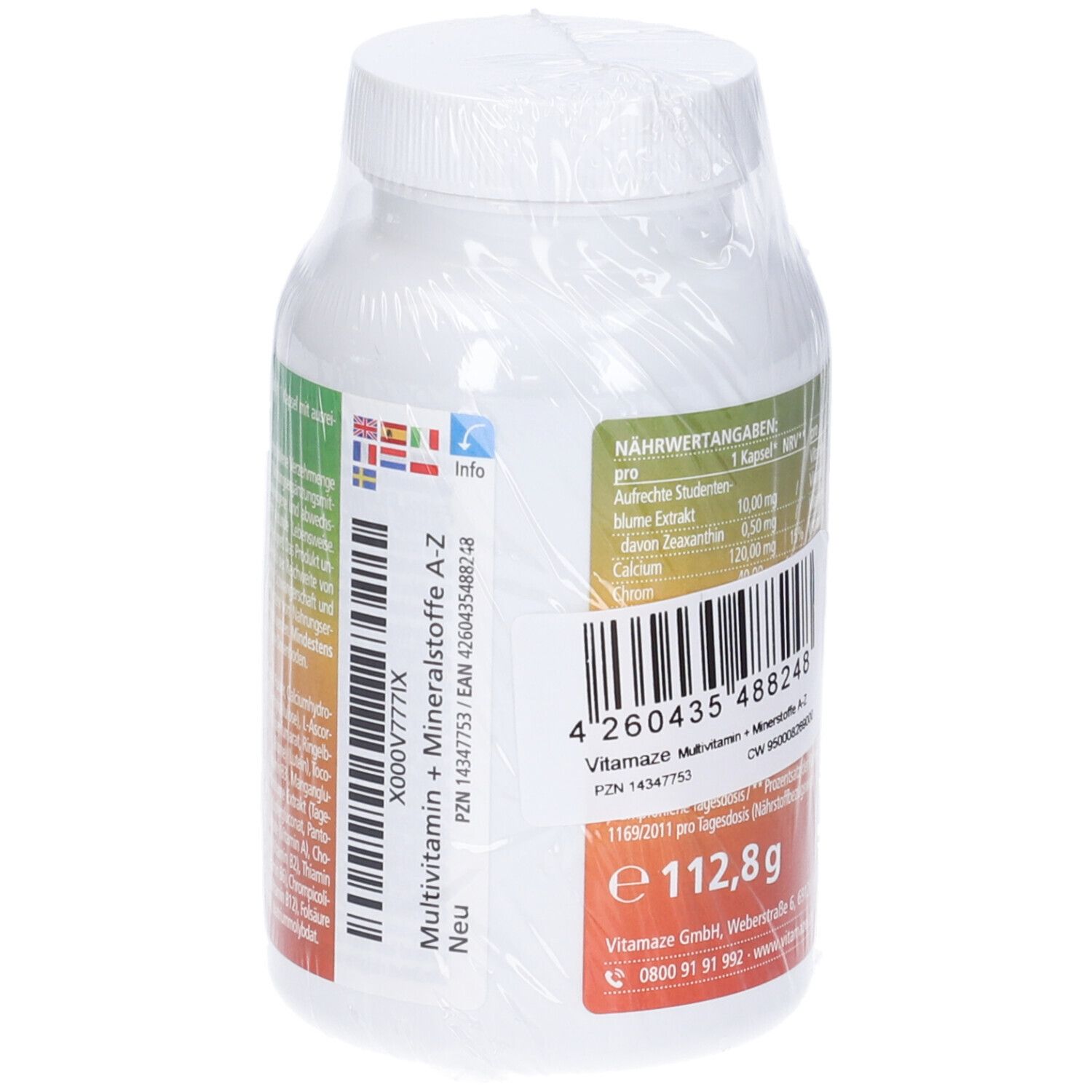 Bottiglia con informazioni sul prodotto. Contiene 120 capsule. Peso 112,8 g. Nuovo.