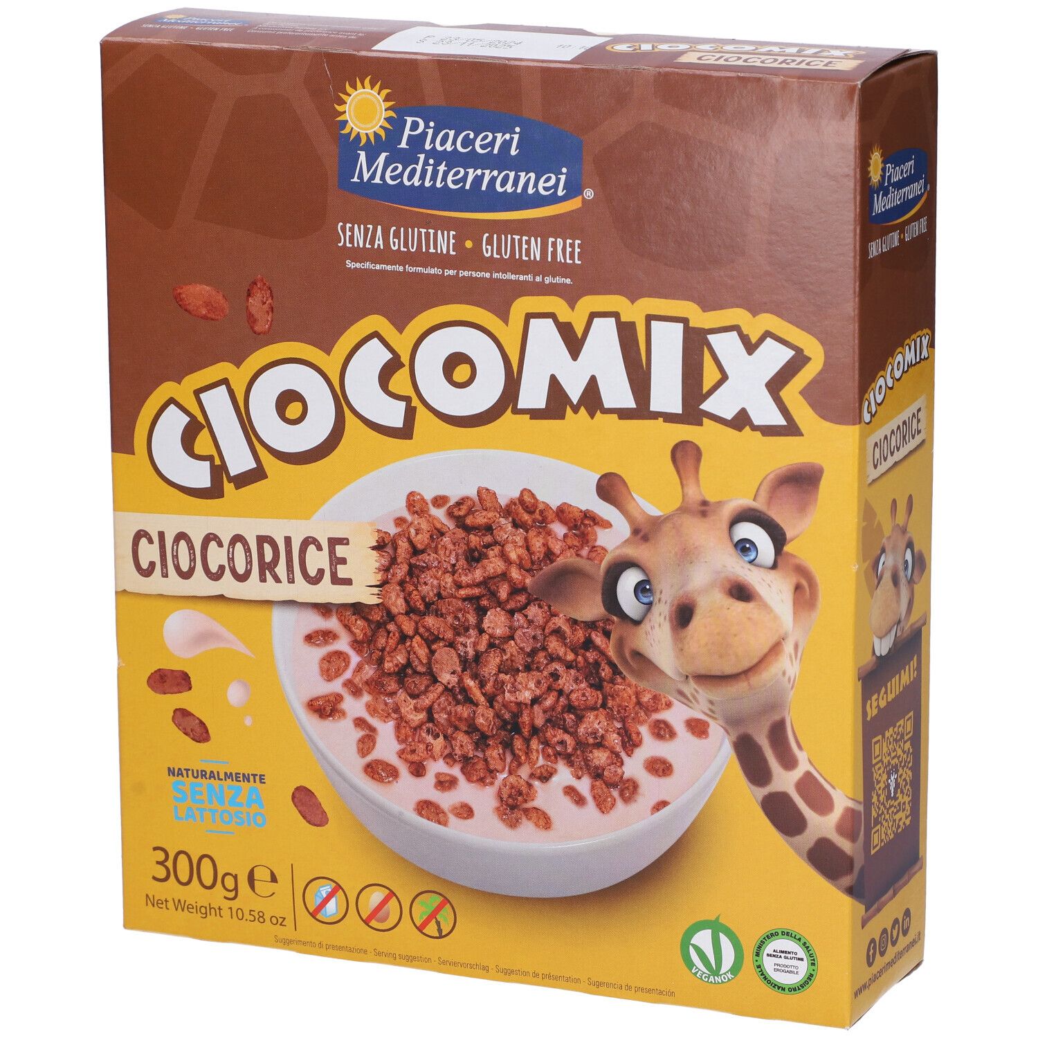 Schoko-Reis-Crispies Packung mit Giraffen-Motiv, 300g.