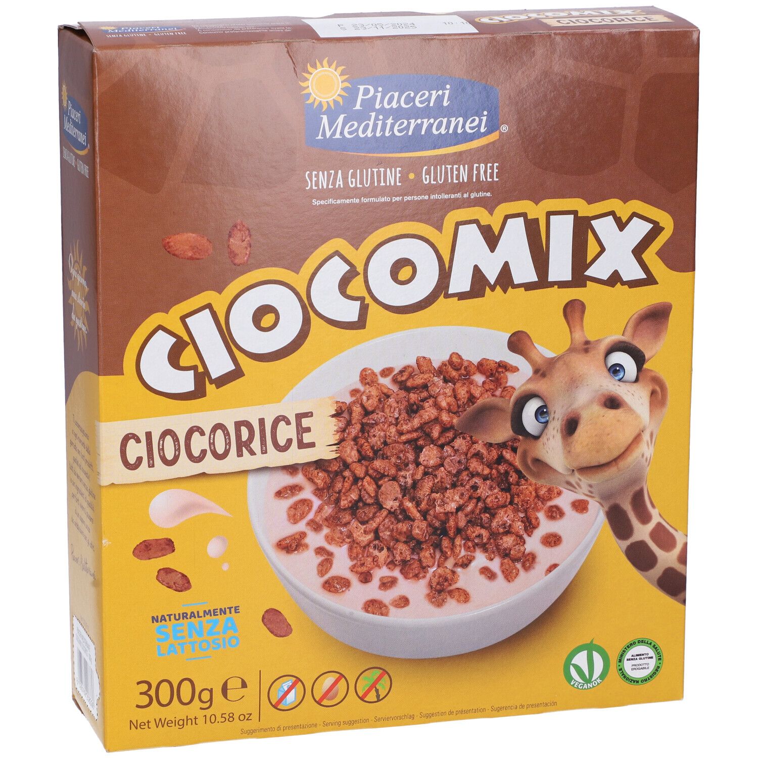 Vorderseite der Schoko-Reis-Crispies Packung, 300g, glutenfrei.