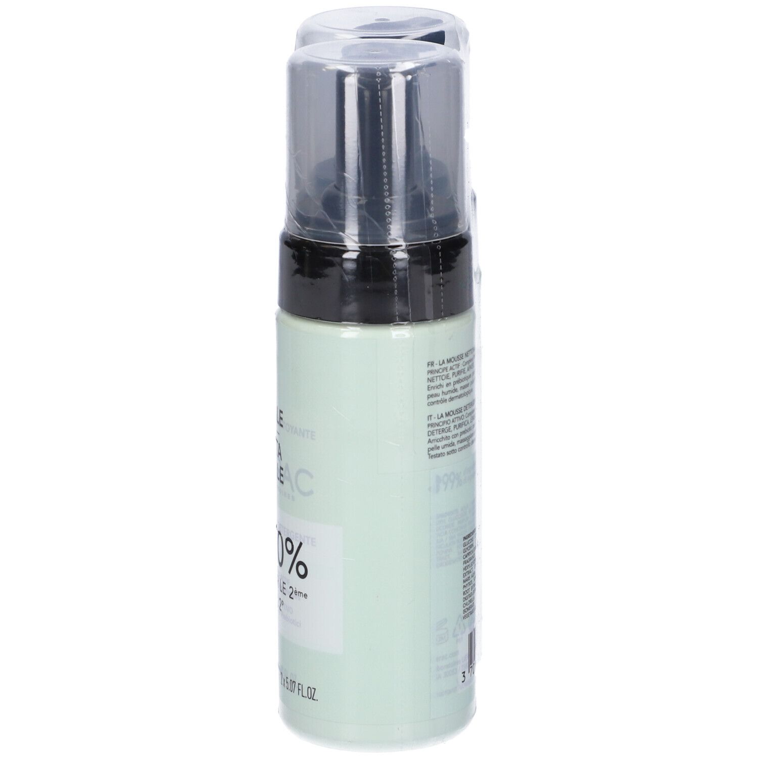 Flacone verde con erogatore nero. Scritta: Lierac, La Mousse Nettoyante, La Mousse Detergente. Offerta speciale.