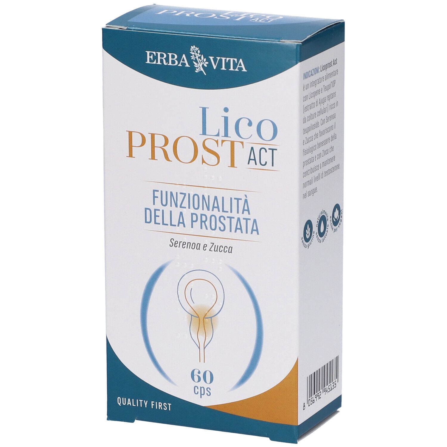 Scatola Erba Vita Licoprost Act. Scritto: Funzionalità della Prostata. Contiene 60 capsule.