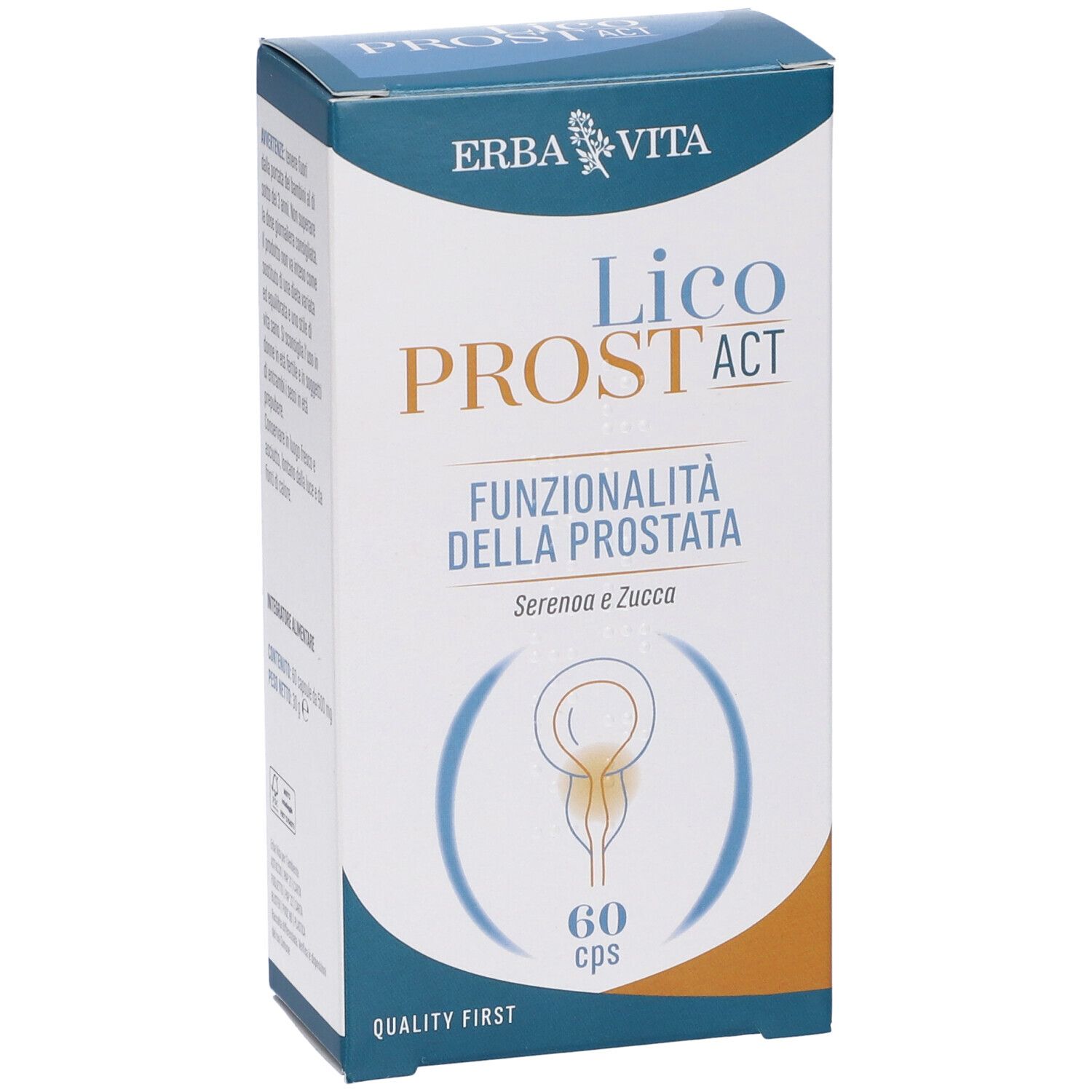 Scatola Erba Vita Licoprost Act. Scritto: Funzionalità della Prostata. Contiene 60 capsule.