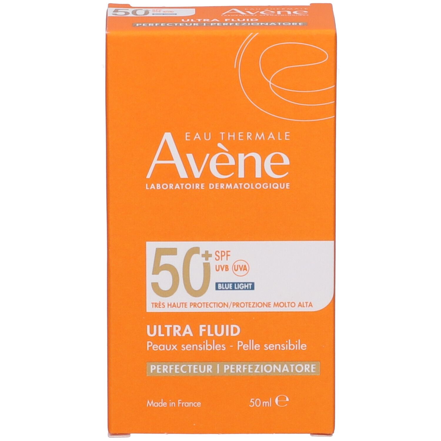 Confezione del prodotto arancione. Contiene informazioni su uso, ingredienti e avvertenze.
