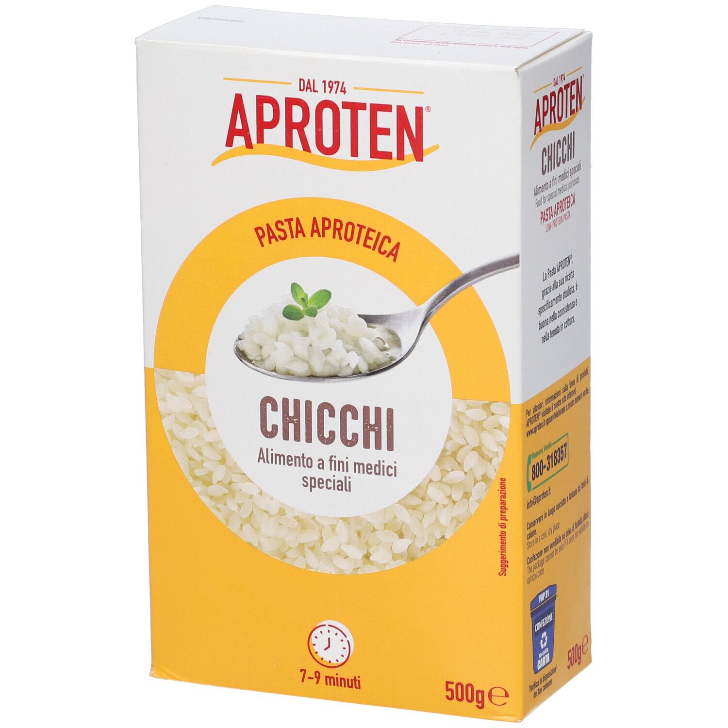 Aproten Pasta Chicchi Packung, 500g. Niedrigprotein-Nudeln für spezielle medizinische Zwecke.
