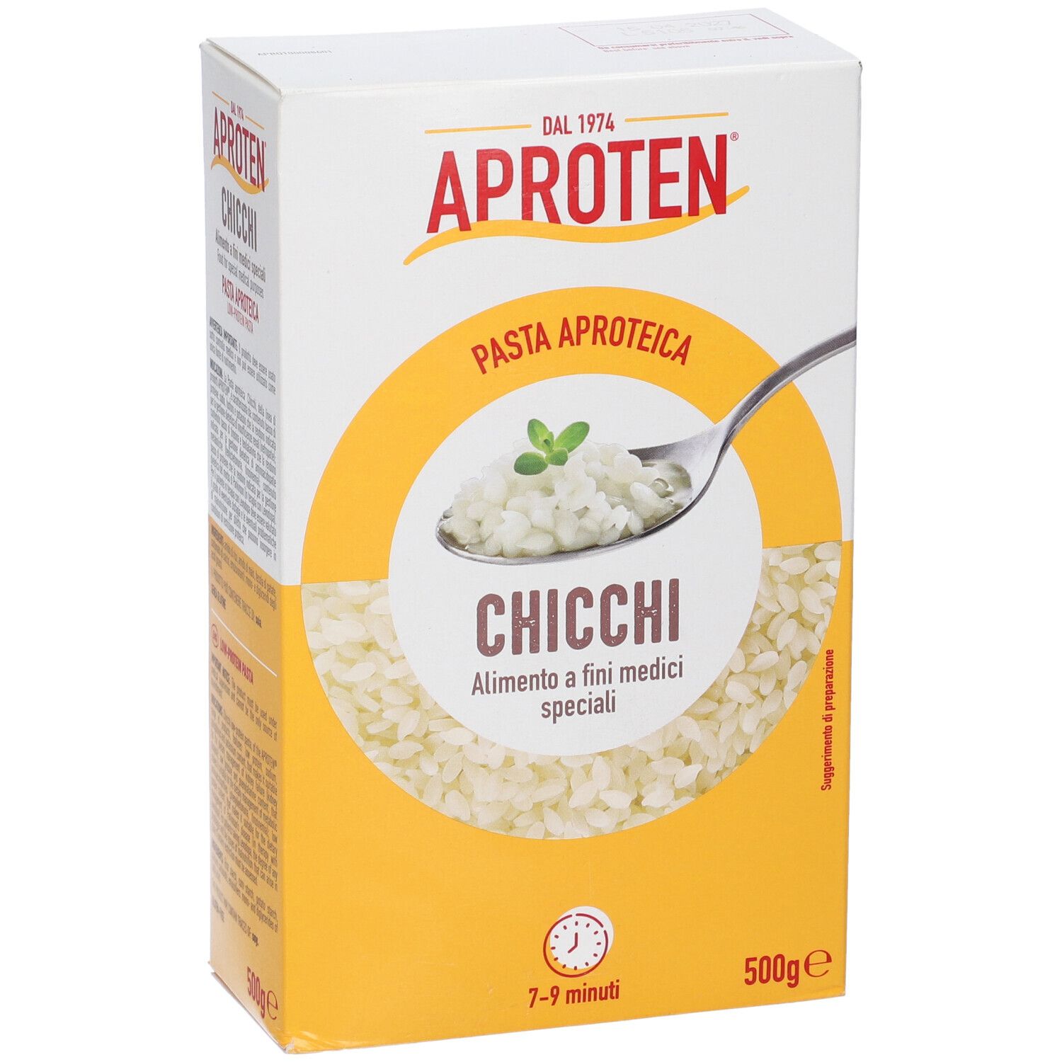 Aproten Pasta Chicchi Packung, 500g. Niedrigprotein-Nudeln für spezielle medizinische Zwecke.