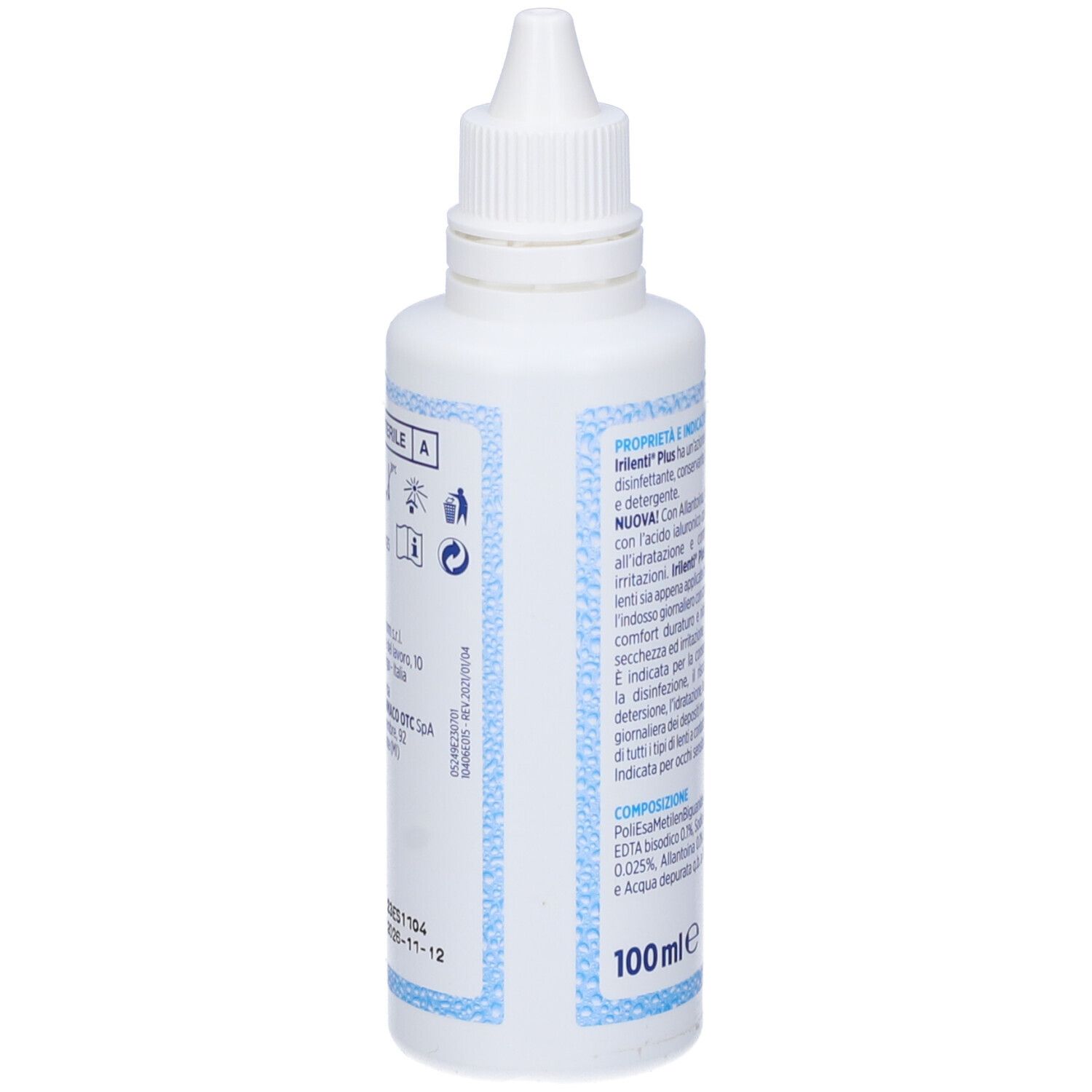 Weiße Kunststoffflasche mit blauem Etikett und weißem Verschluss. Enthält 100 ml Flüssigkeit.