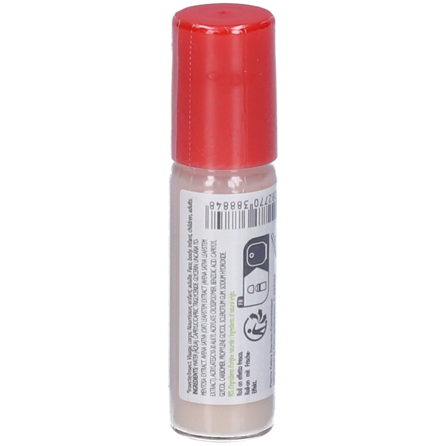Roll-on con tappo rosso. Scritta: A-DERMA. Sulla confezione sono presenti informazioni e simboli.
