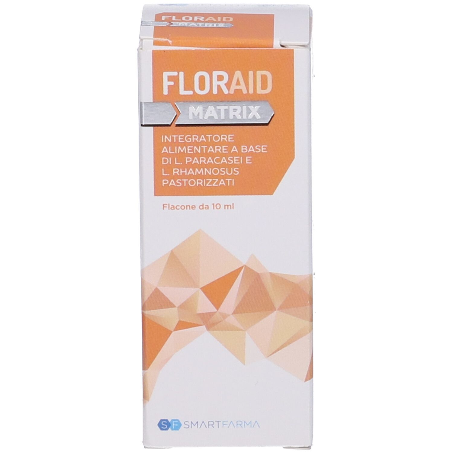 Confezione del prodotto. Confezione con nome del prodotto e logo. Scritta: FLORAID MATRIX.