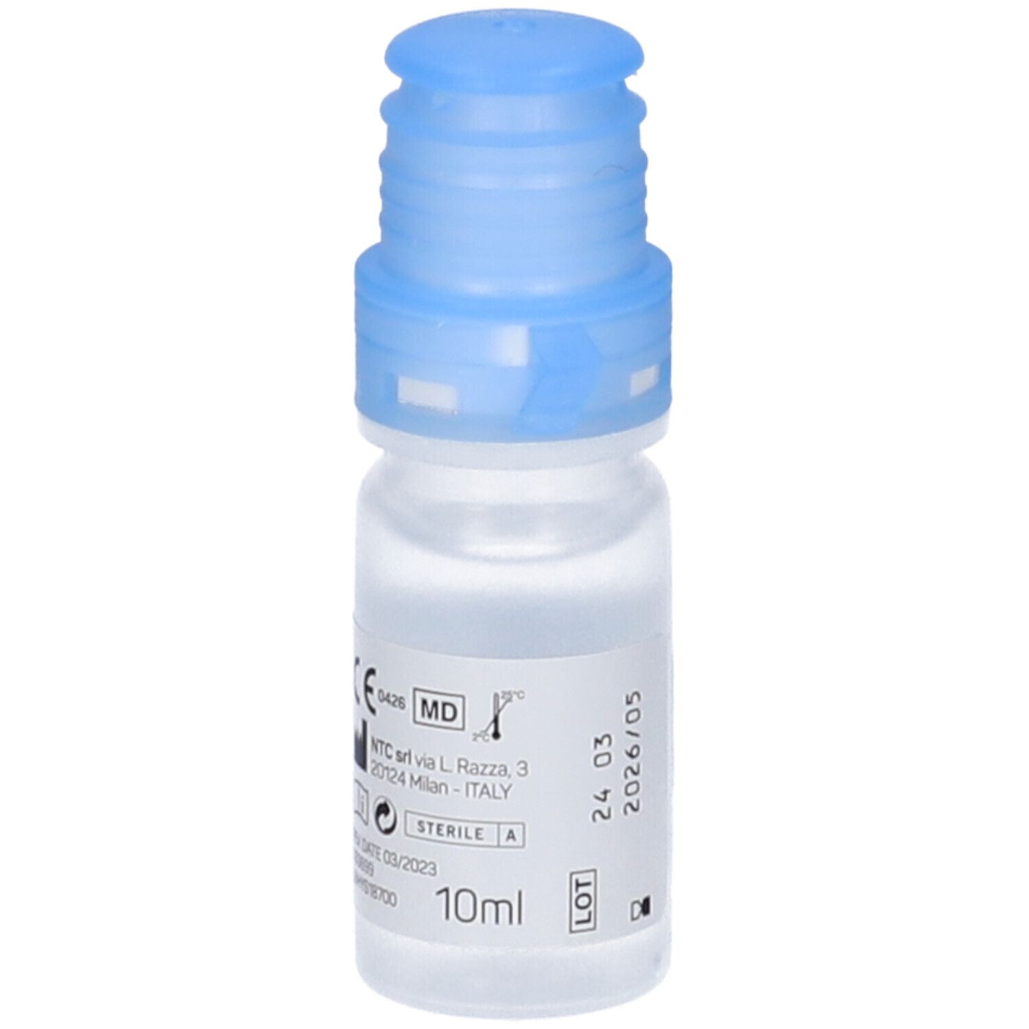 Piccolo flacone trasparente con tappo blu. Adesivo con nome e dettagli del prodotto. Ceramol Ofta Repair.