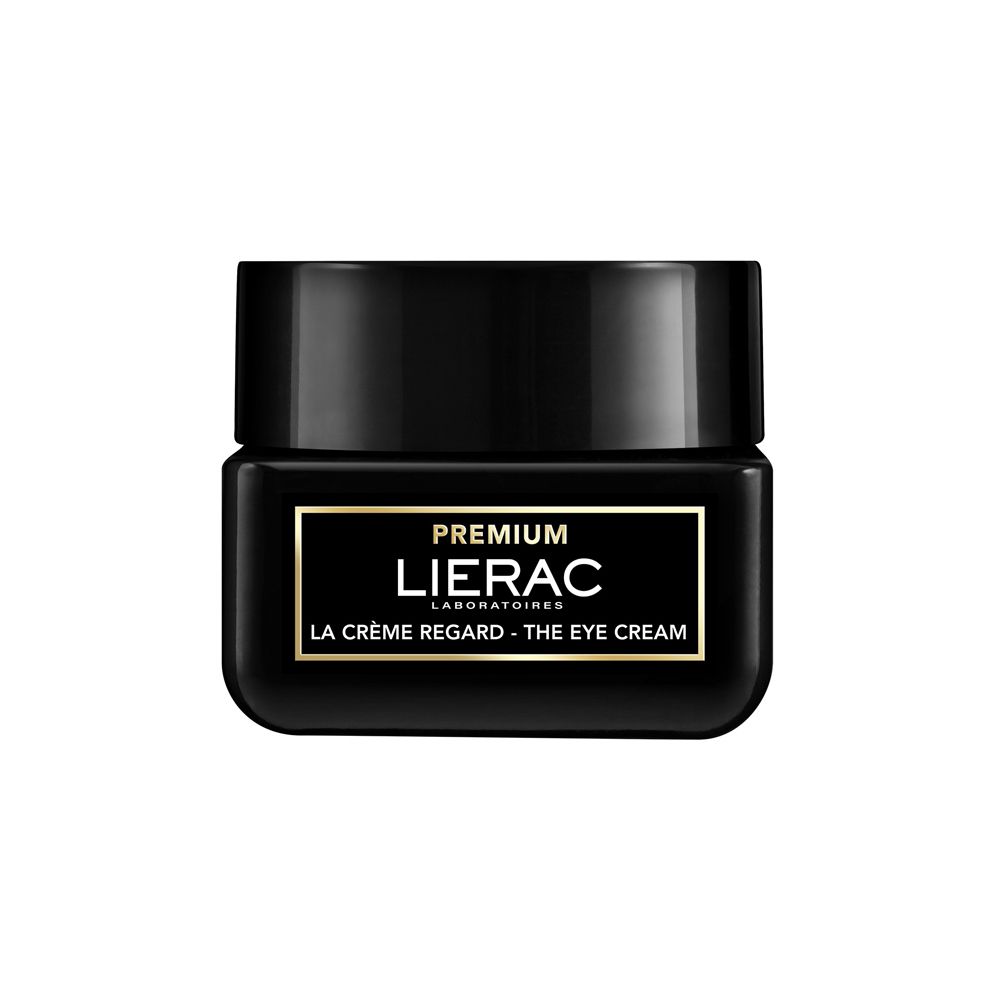 Vasetto nero con coperchio. Scritta: Lierac, La Crème Regard - The Eye Cream.