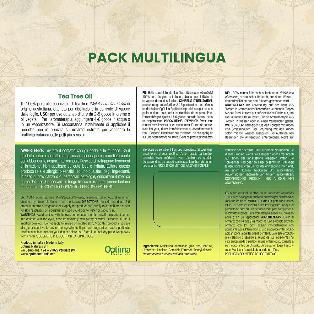 Multilinguale Verpackungsrückseite mit Produktinformationen.