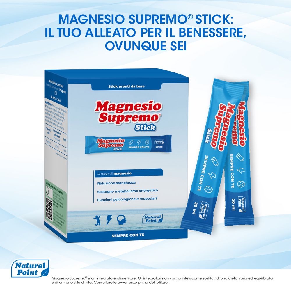 Magnesio Supremo Stick: Produktverpackung und zwei einzelne Sticks.