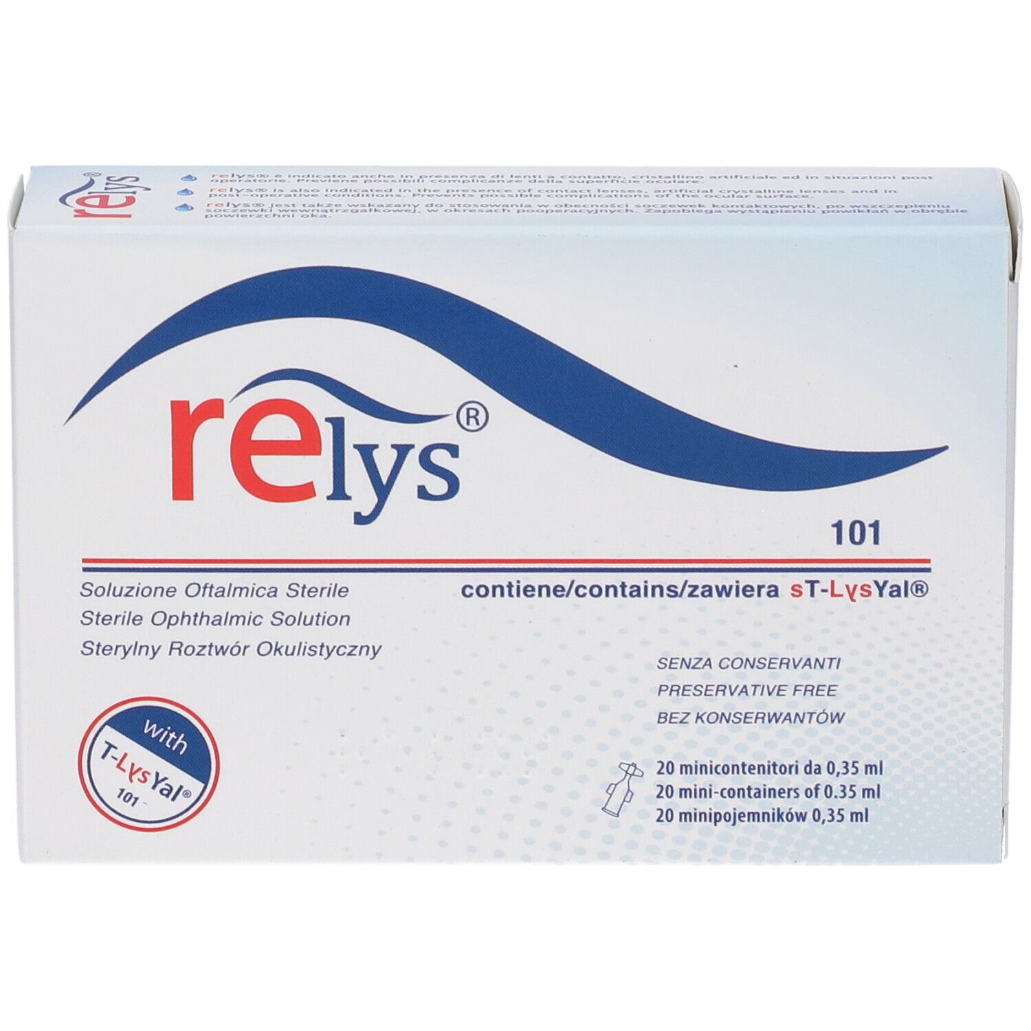 Relys sT-LysYal sterile Augenlösung, 20 konservierungsfreie Minikontainer à 0,35 ml.