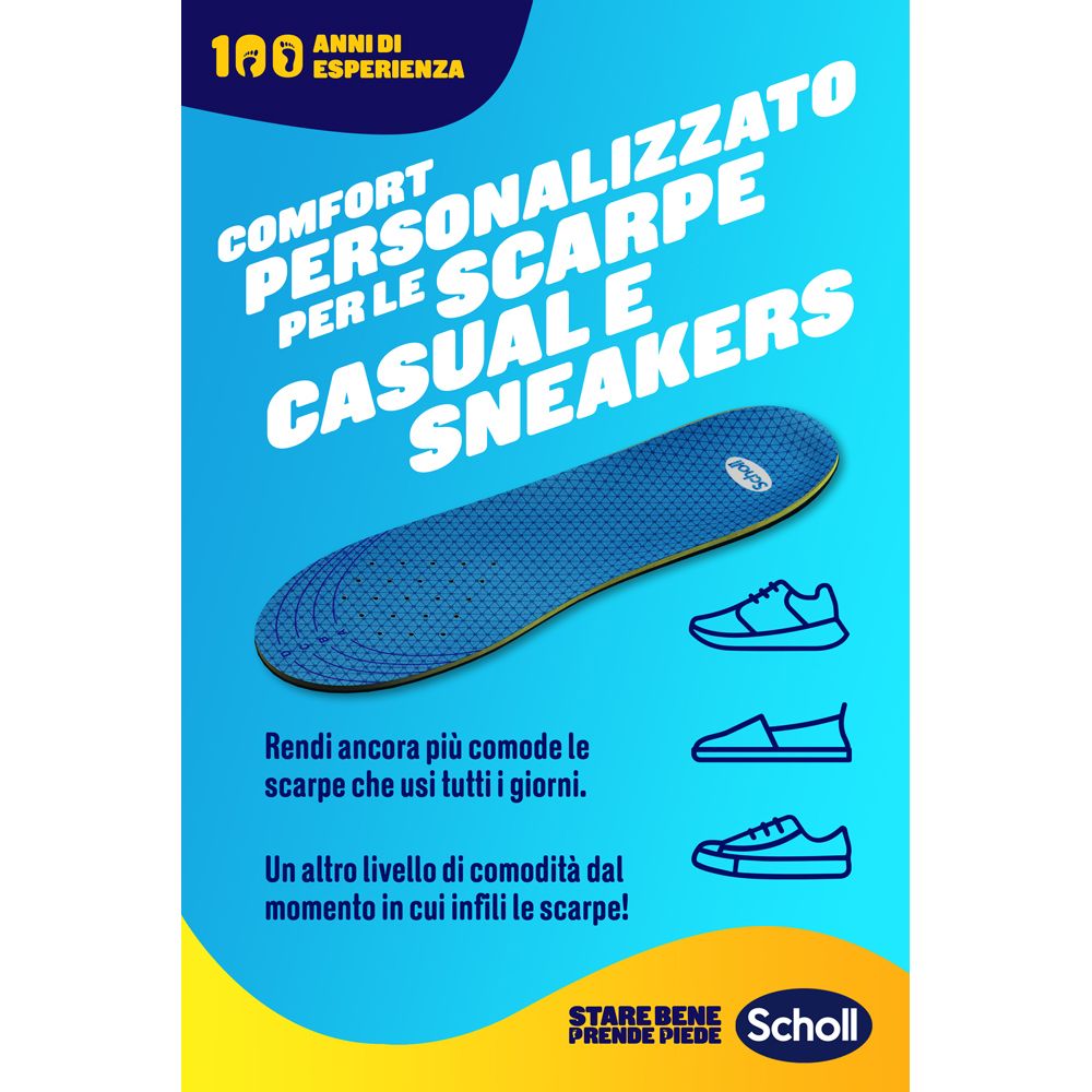 Soletta blu Scholl GelActiv per scarpe casual e sneakers. Immagine prodotto con testo.