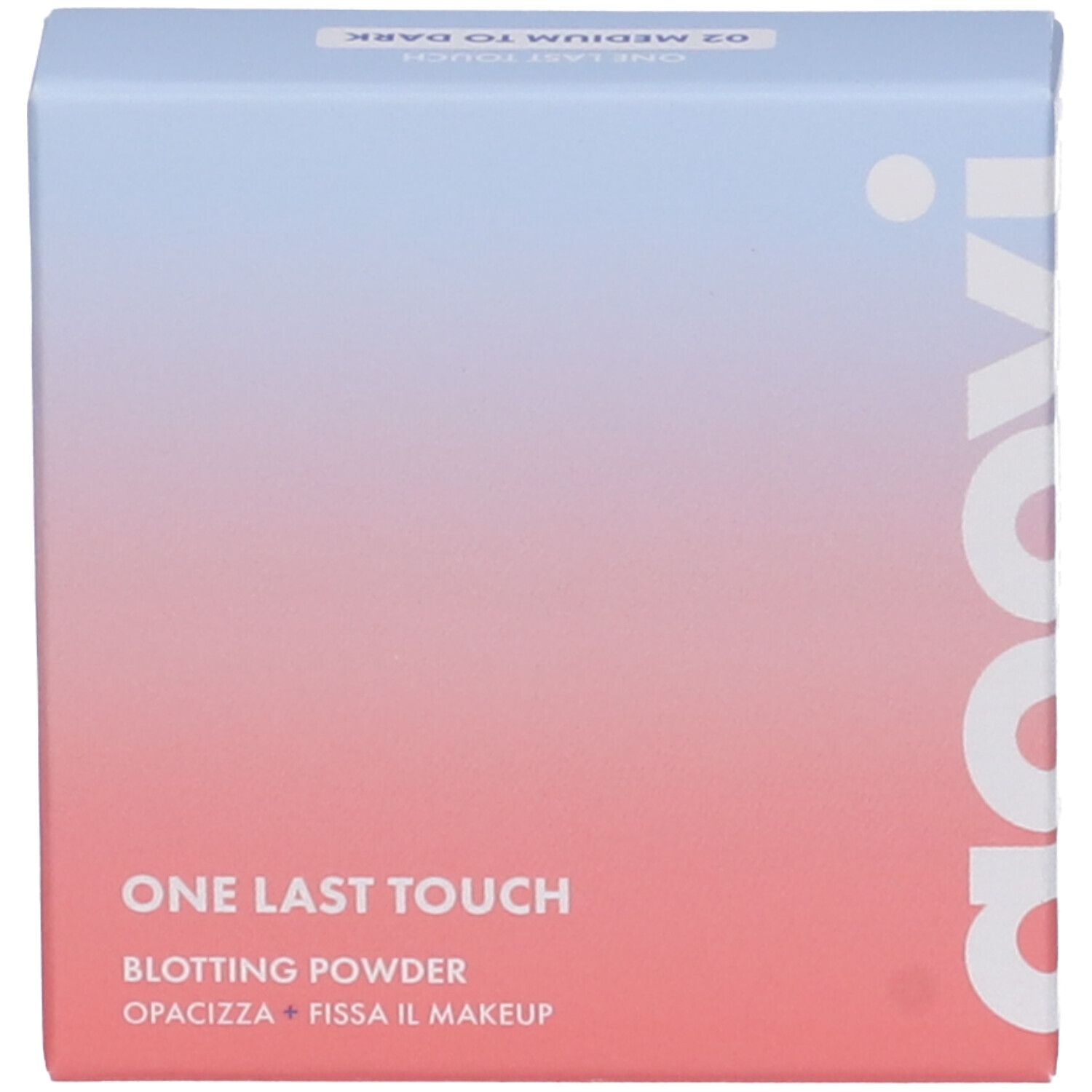Confezione quadrata con il nome del prodotto ONE LAST TOUCH e il logo Goovi.
