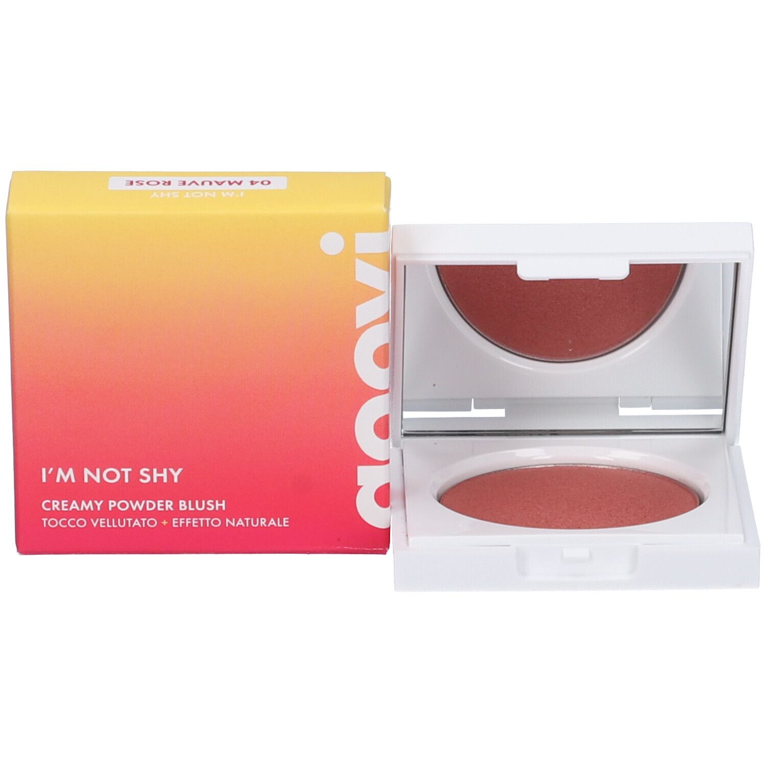 Confezione blush e blush compatto. Sulla confezione c'è scritto I'M NOT SHY.