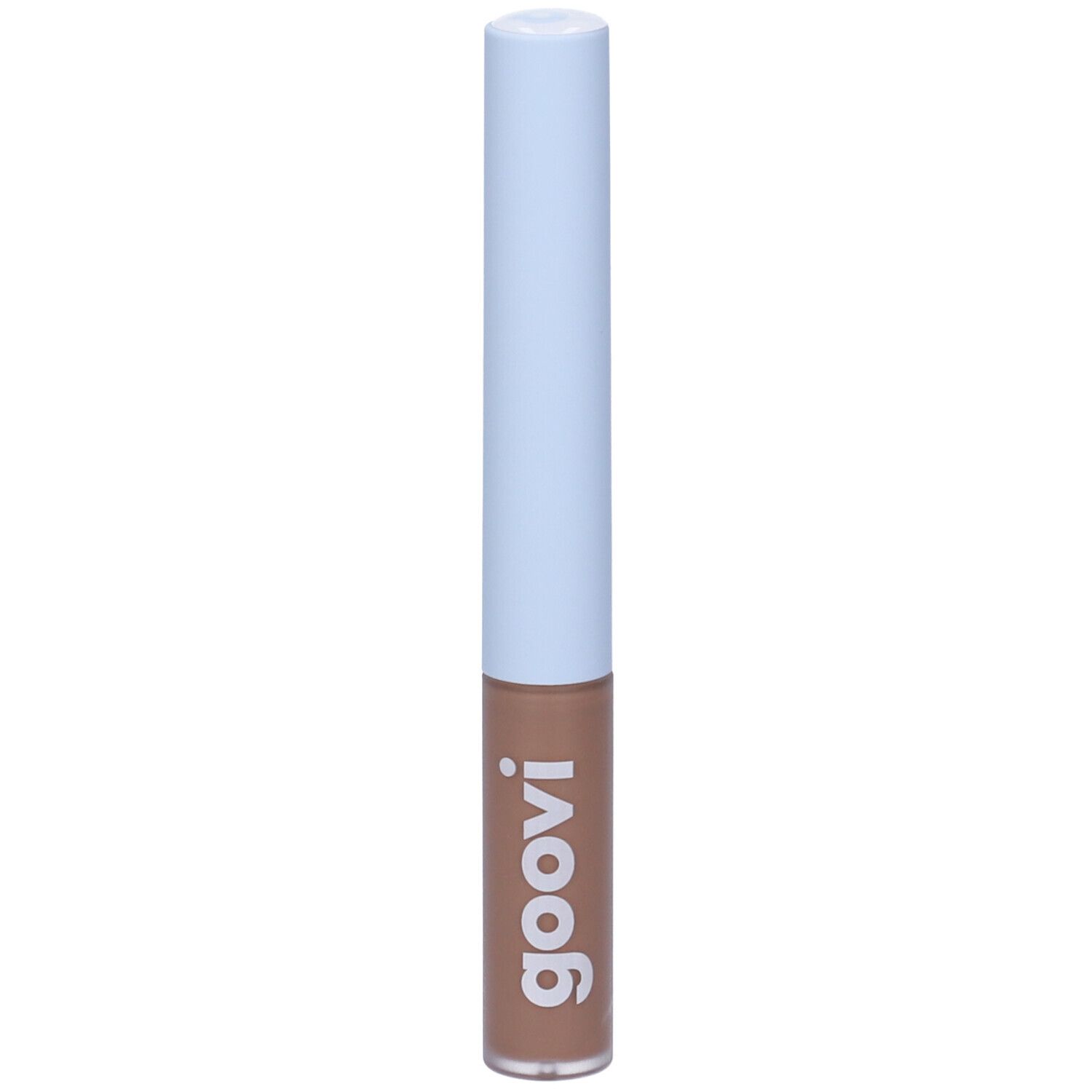 Tubo di gel per sopracciglia con tappo azzurro chiaro e gel marrone. Scritta "goovi" sul tubo.