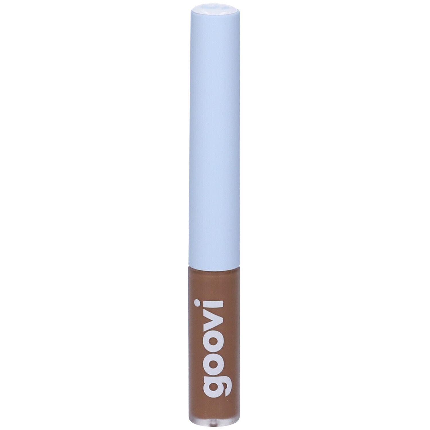 Tubo di gel per sopracciglia con tappo azzurro chiaro e gel marrone. Il marchio "goovi" è stampato.