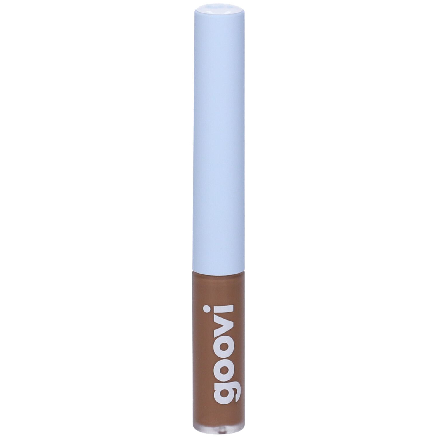 Tubo di gel per sopracciglia con tappo azzurro chiaro e gel marrone. Il marchio "goovi" è stampato.