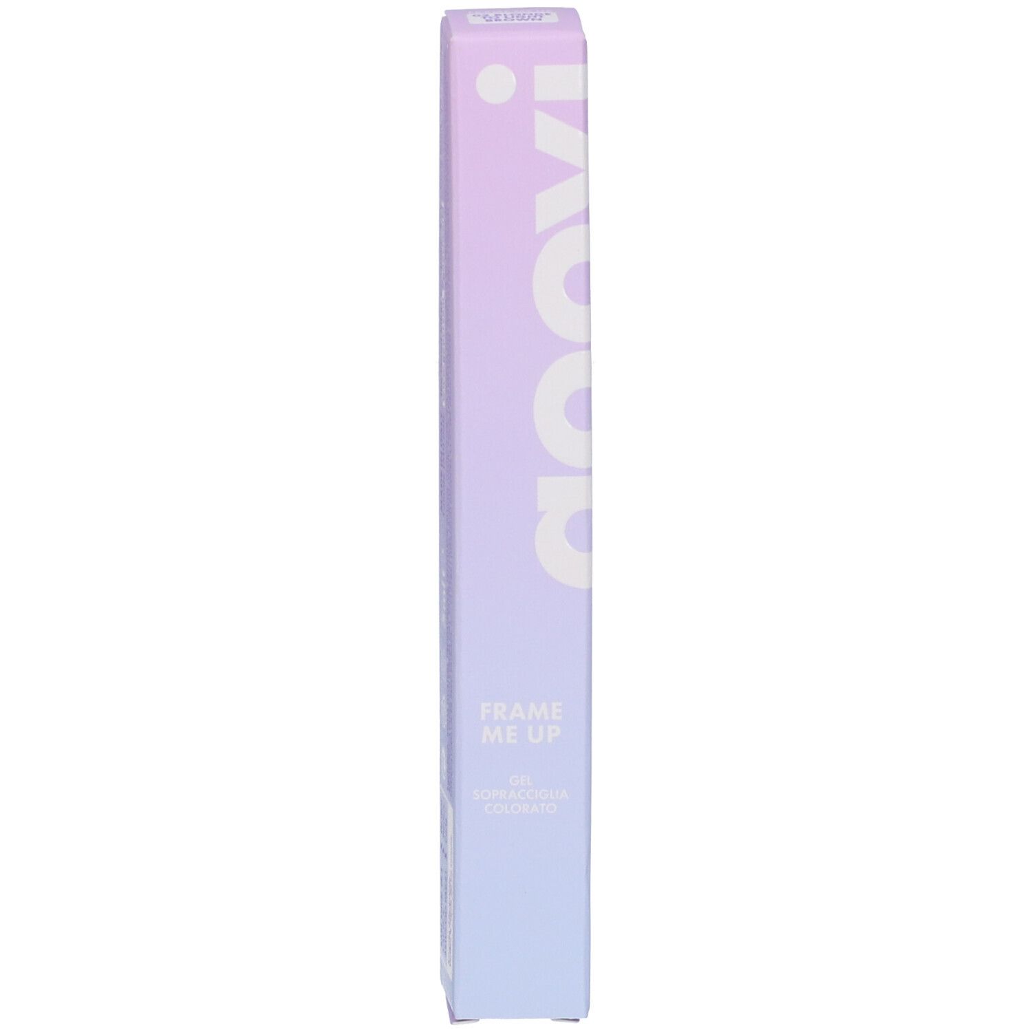 Confezione per gel sopracciglia. Stampato: "goovi" e "FRAME ME UP GEL SOPRACCIGLIA COLORATO".